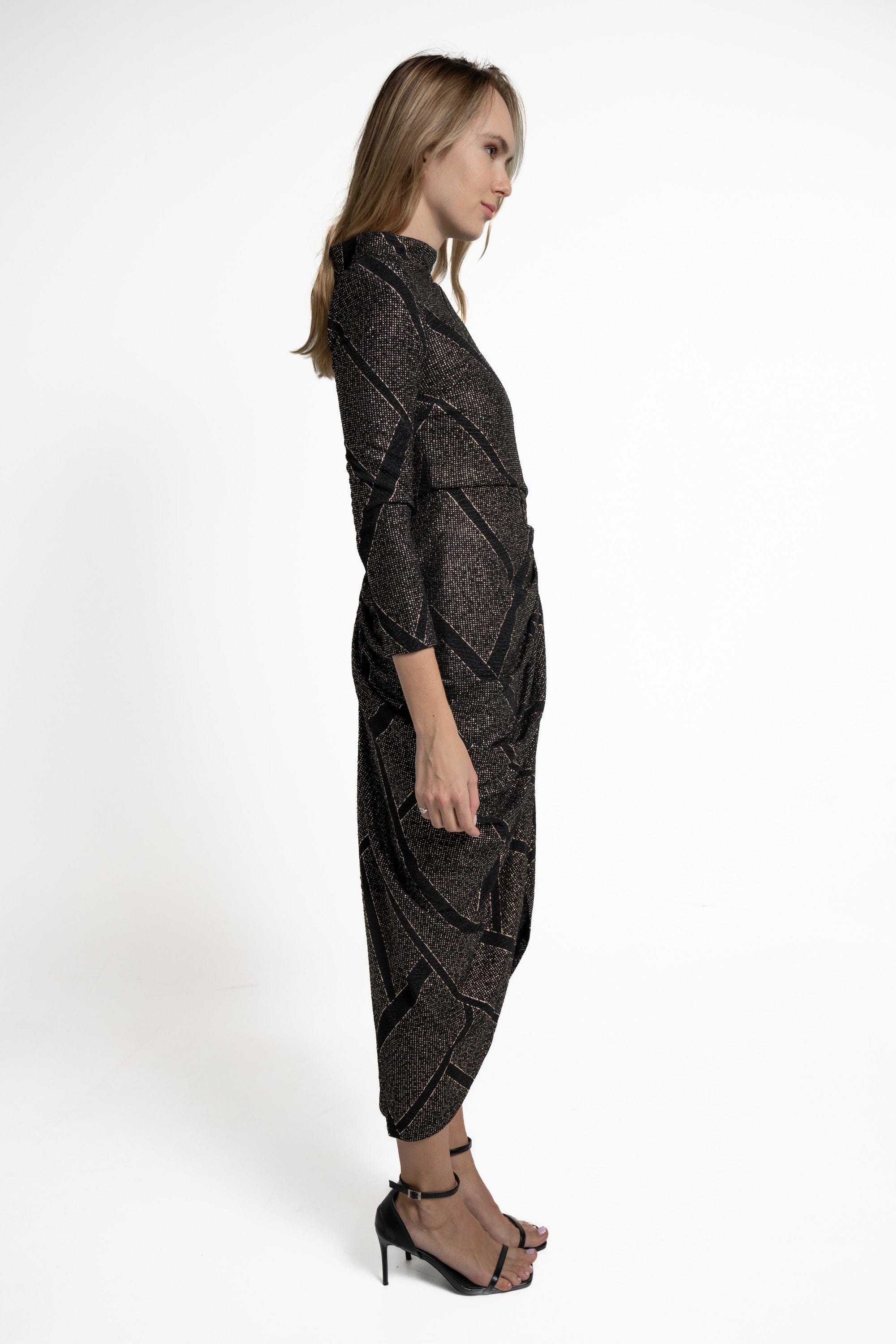 Yola Long Sleeve Ruched Midi Dress