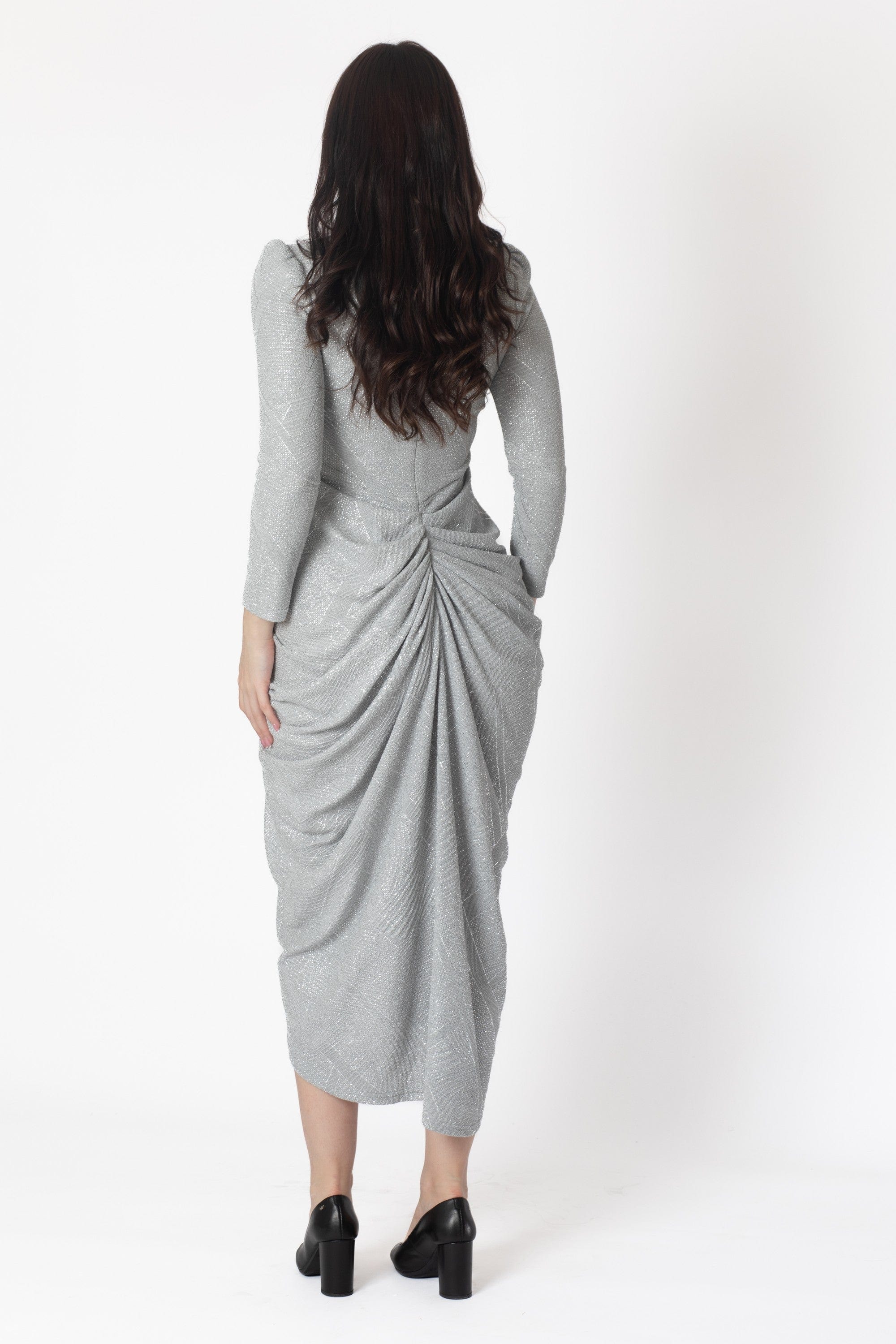 Yola Long Sleeve Ruched Midi Dress