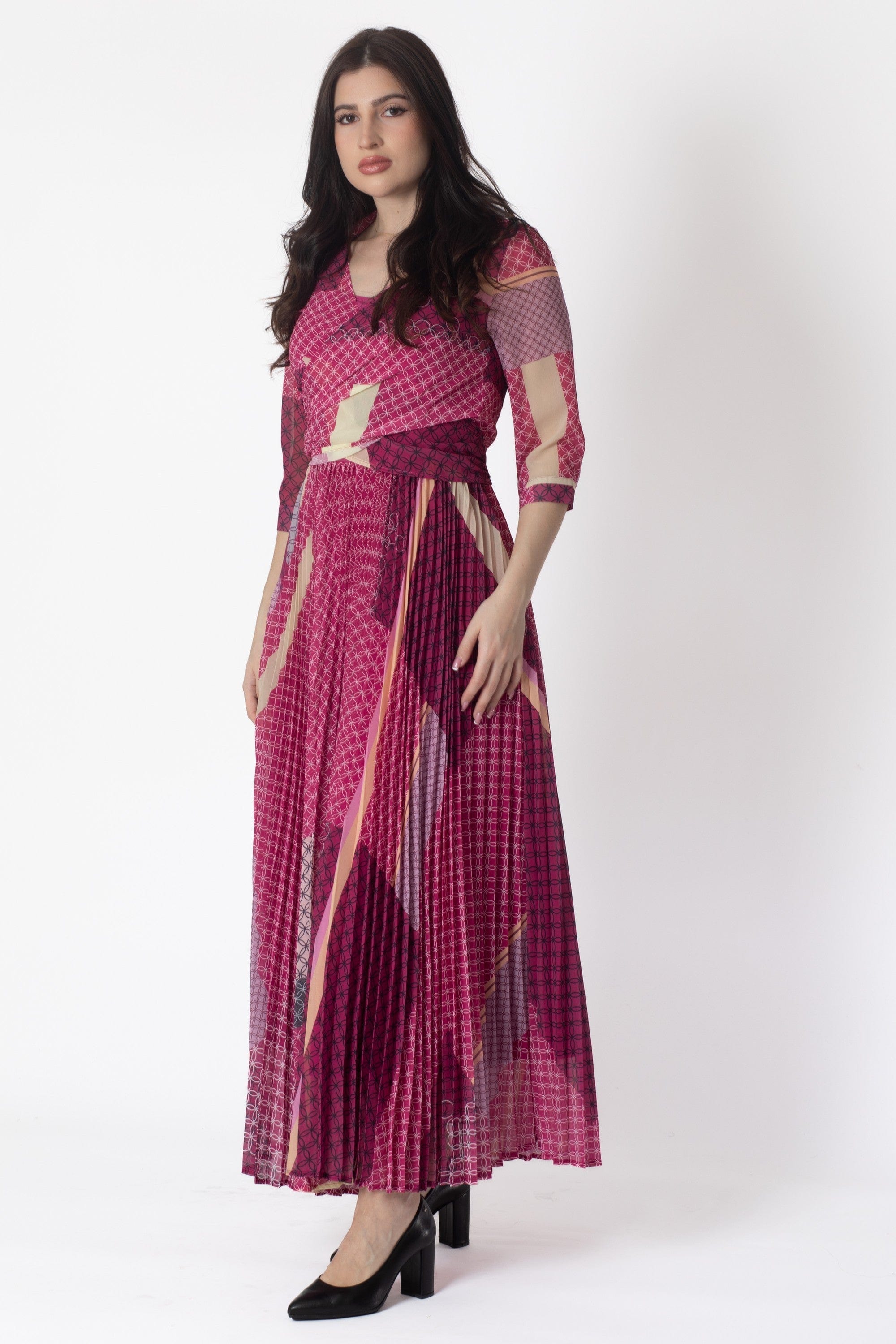 Yola Printed Pleated Maxi Dress