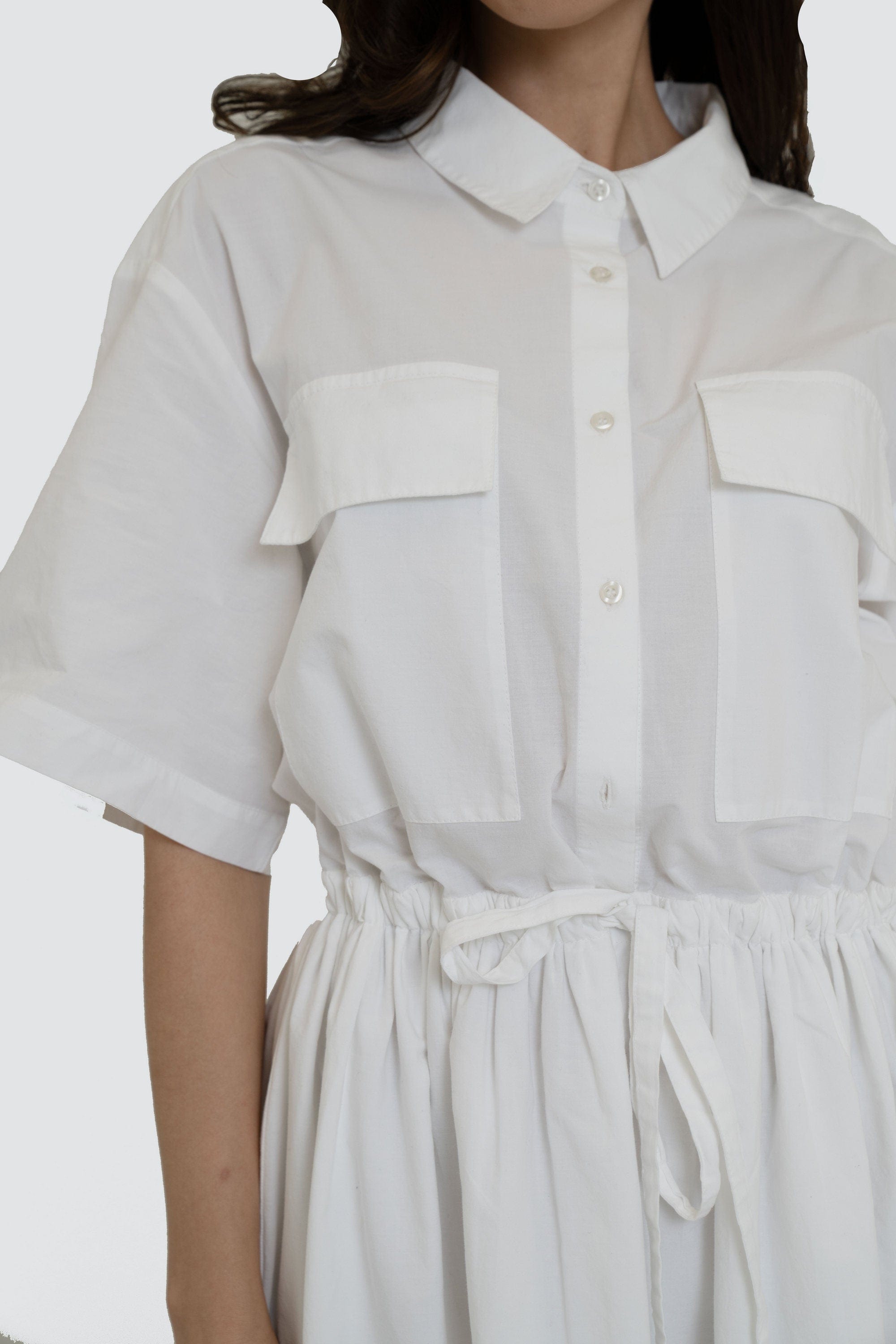 Yola Short Sleeve Waist-Defined Long Dress with Pockets