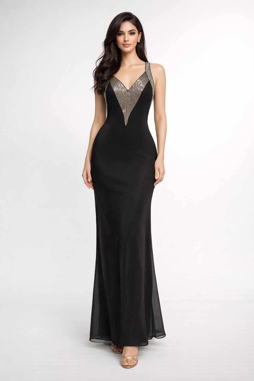 Long Strap Dress With Shimmering Details
