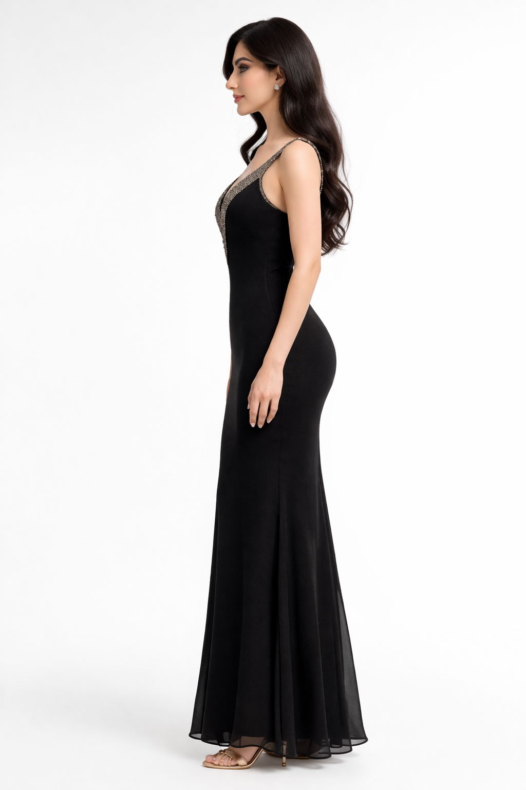 Long Strap Dress With Shimmering Details
