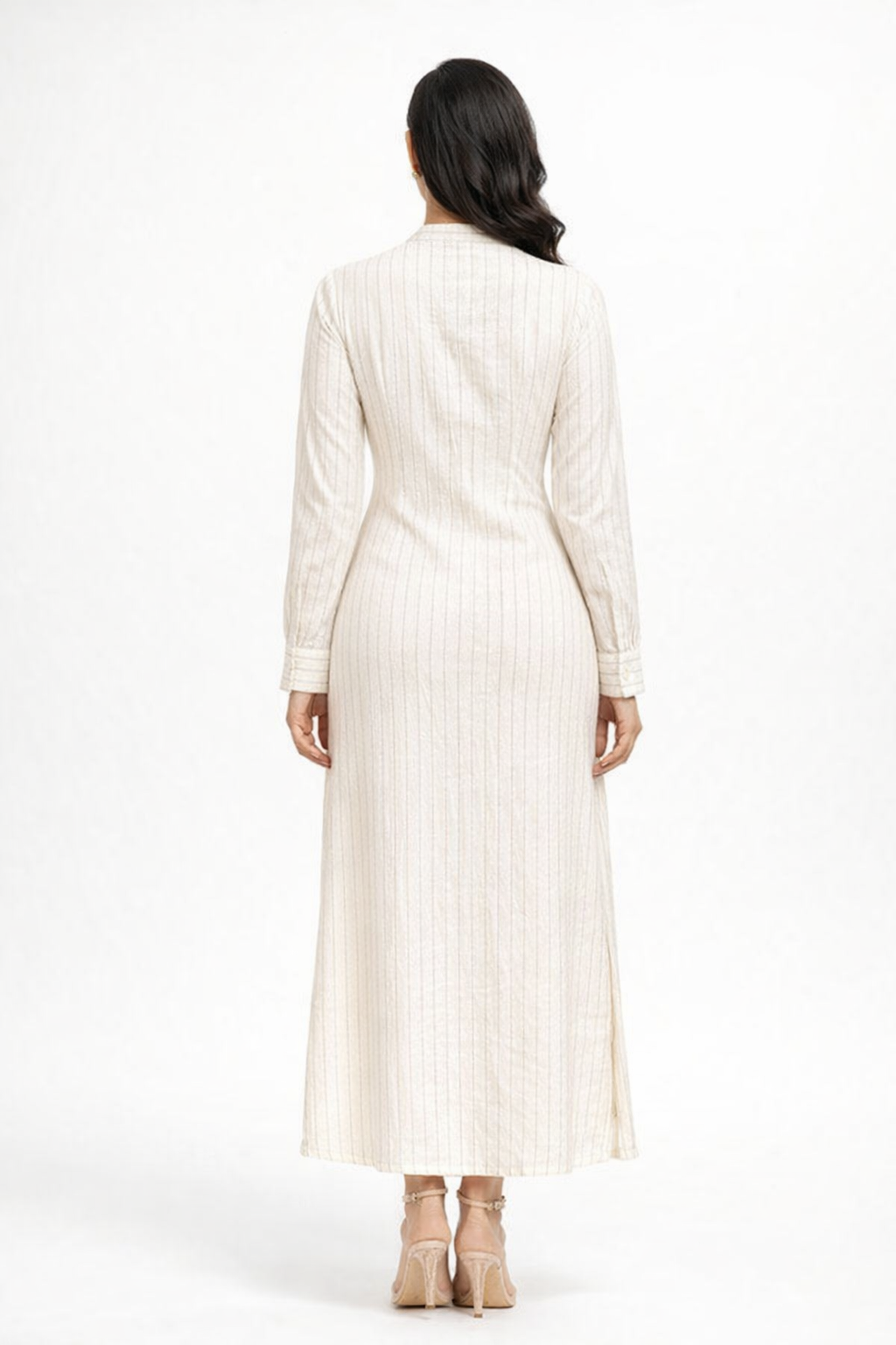 Long-Sleeve Vertically Striped Midi Dress