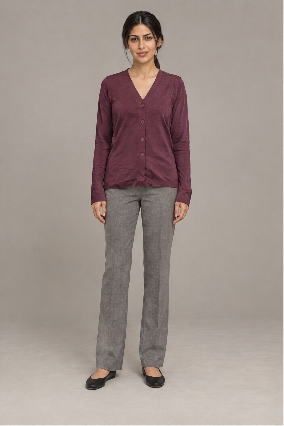 Long Sleeve Solid V-Neck Cardigan