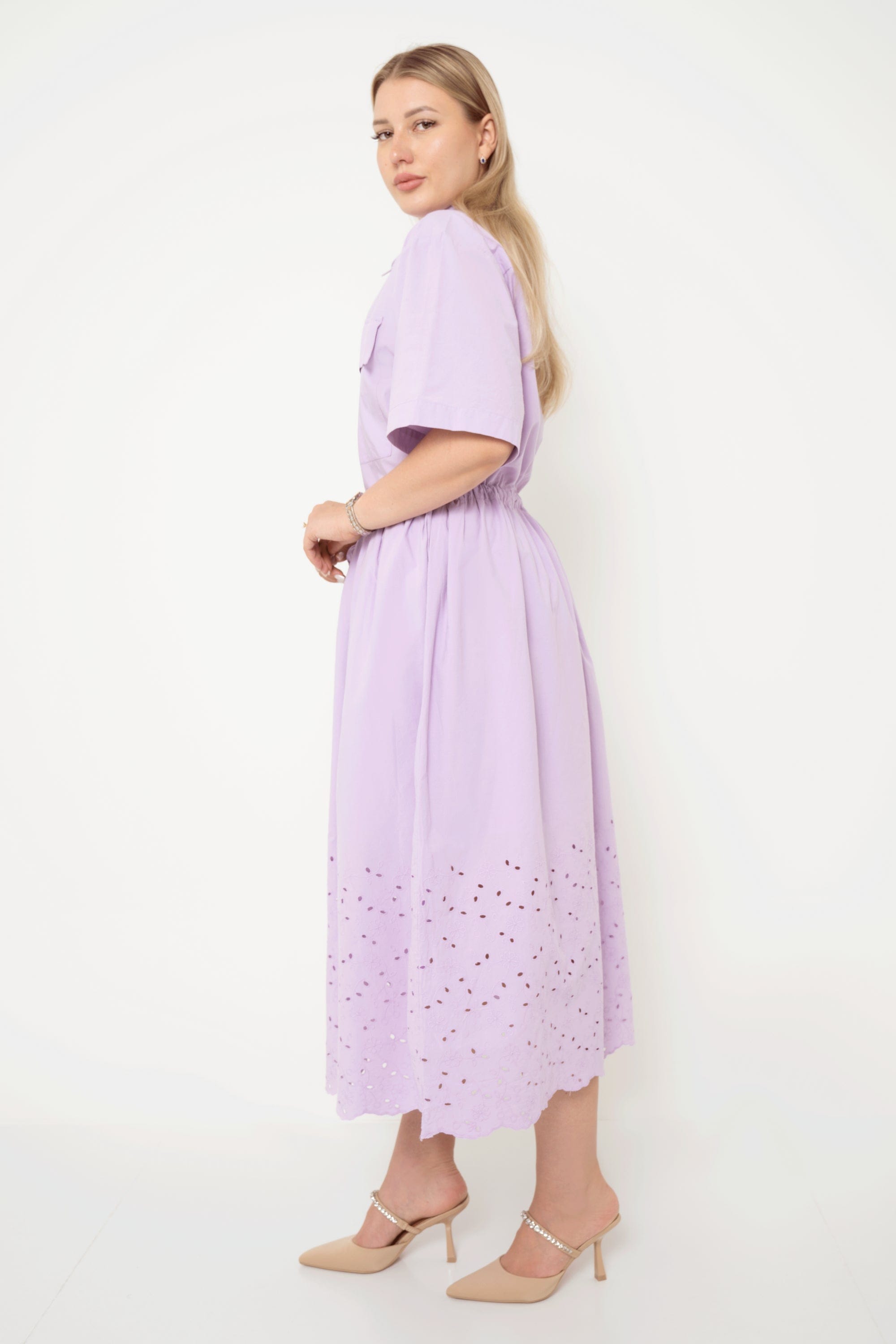 Yola Short Sleeve Waist-Defined Long Dress with Pockets
