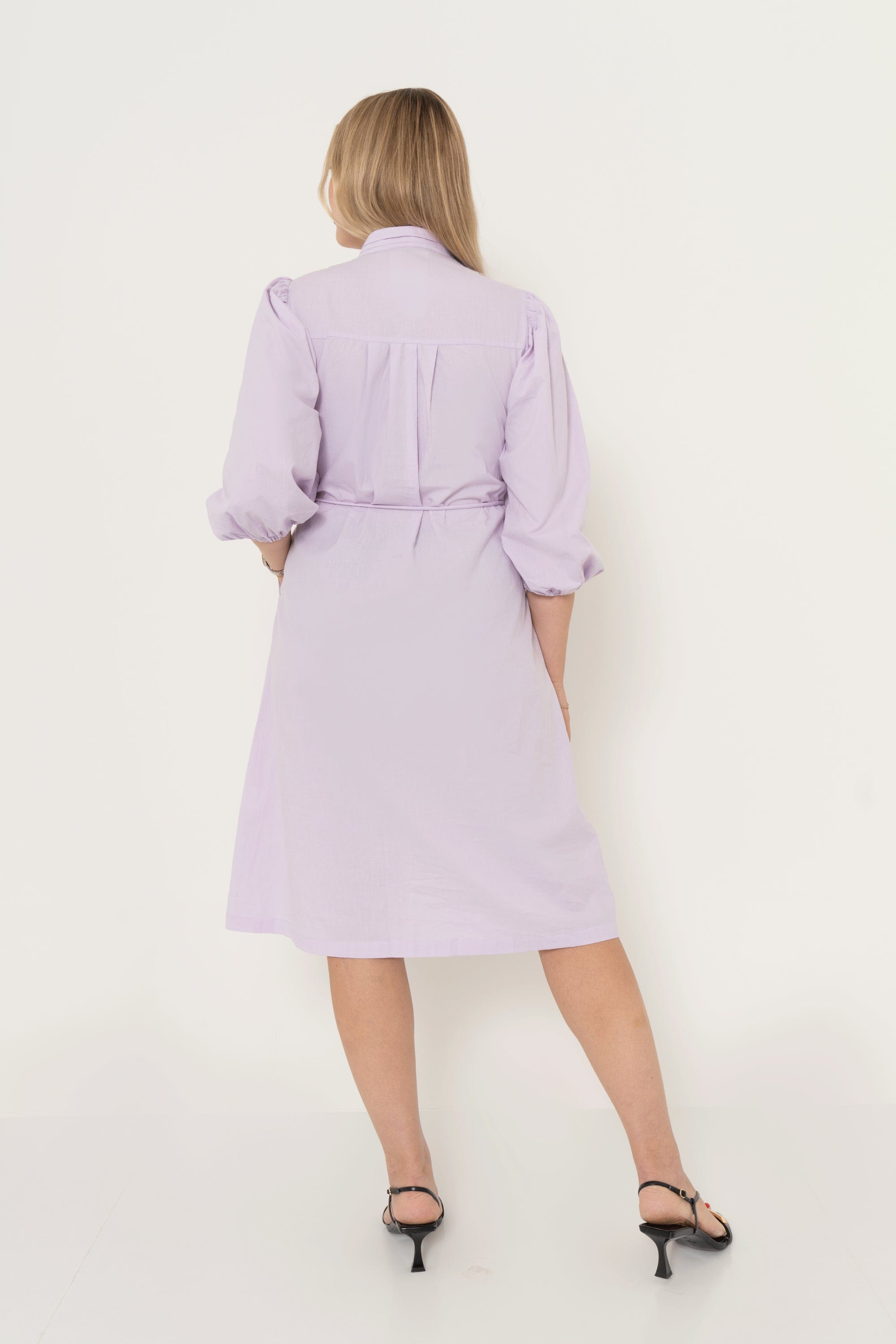 Solid Color Midi Dress With Pockets And Long Sleeves