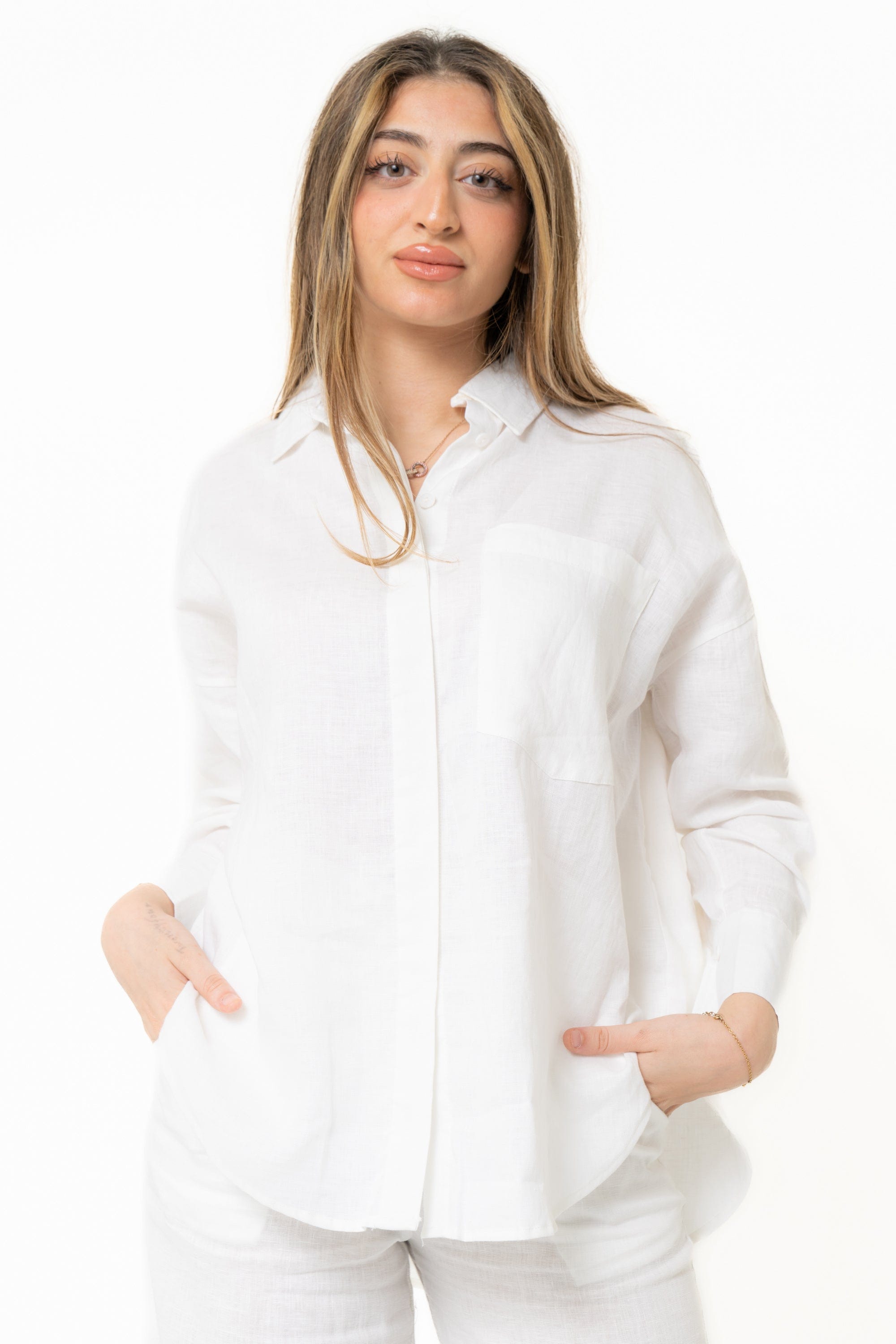 Plain Blouse With Pocket And Long Sleeves