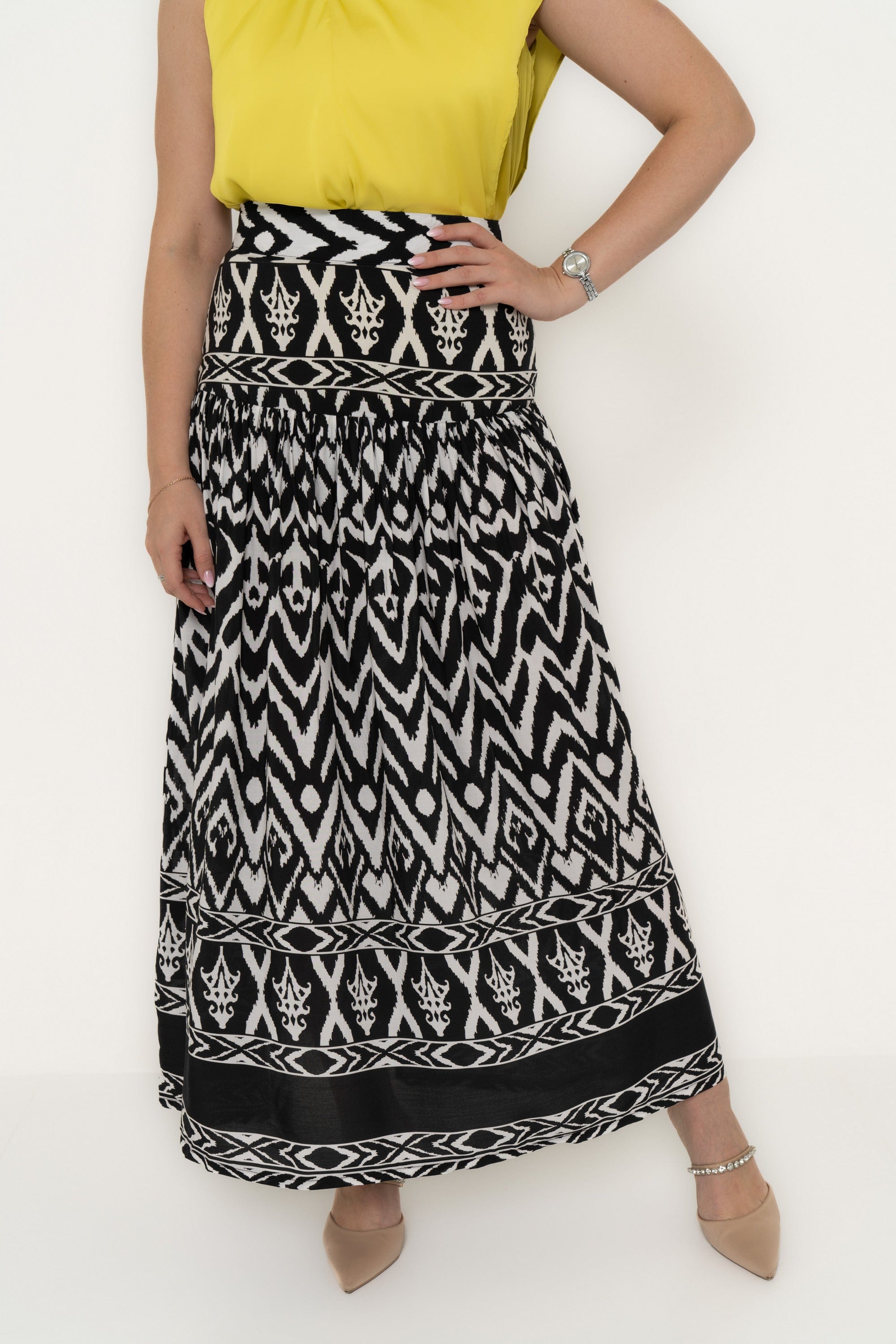 Long Printed Skirt with a Wide Cut