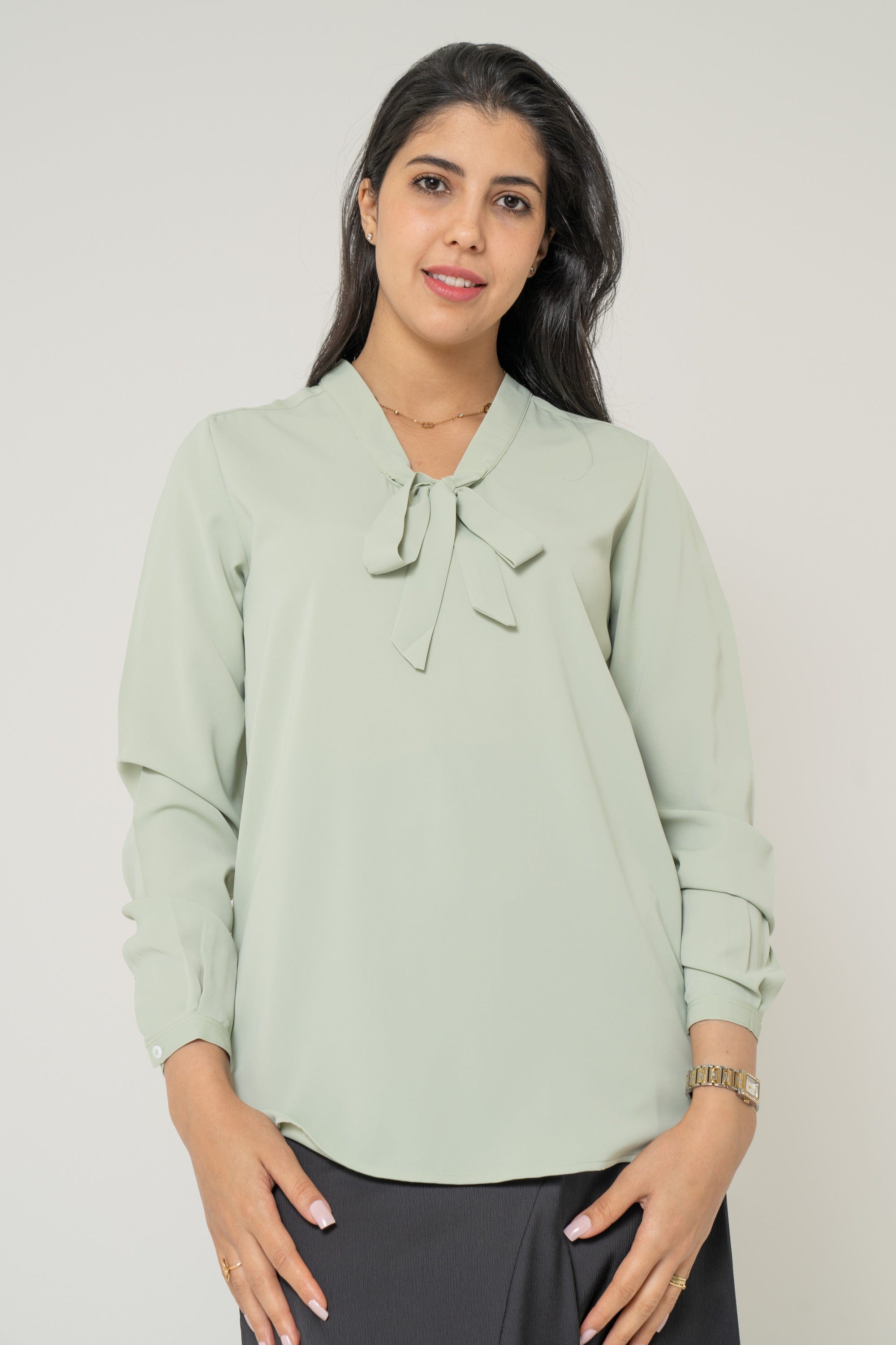 Long Blouse With Neck Bow For Work