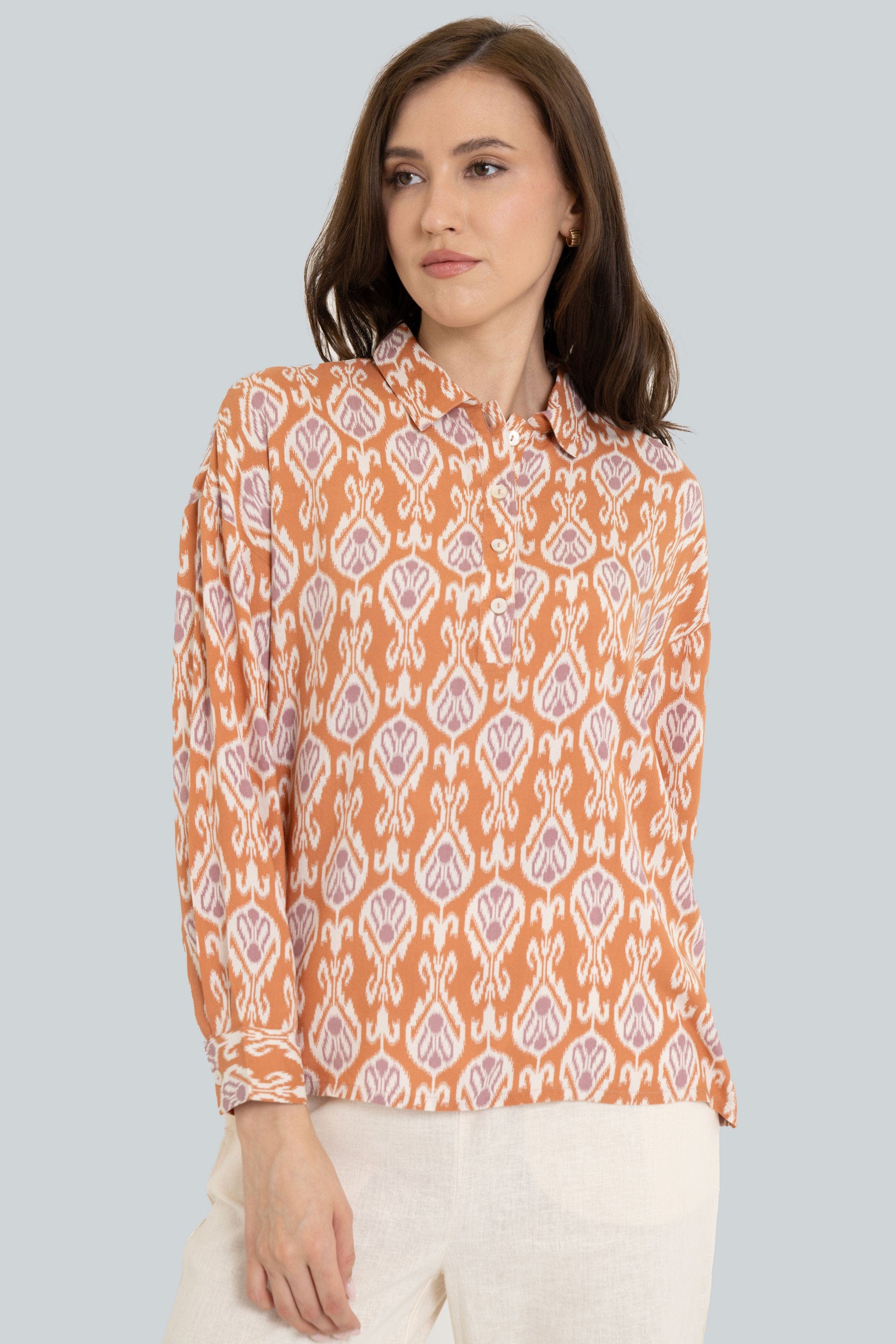 Long Sleeve Blouse With Prints And Buttons
