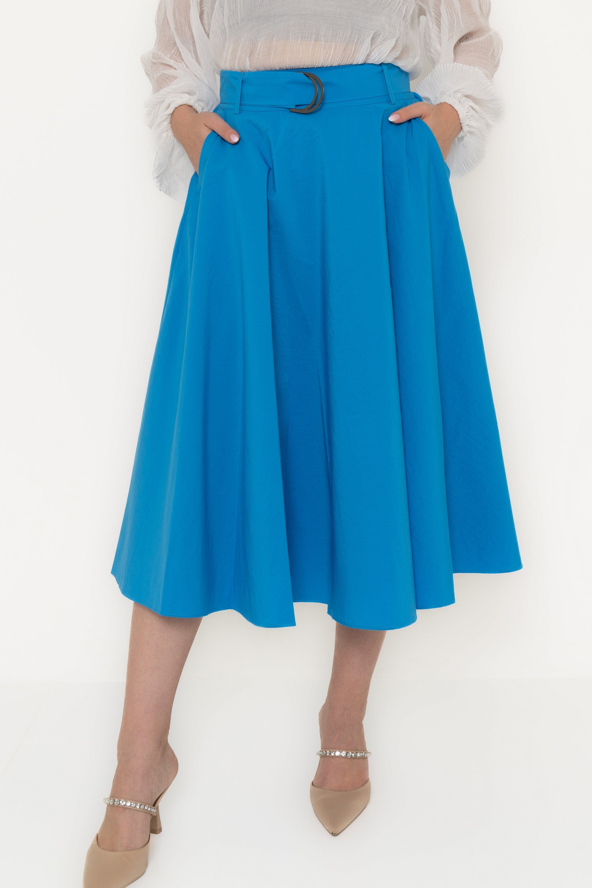 Plain Ruffle Skirt With Waist Belt