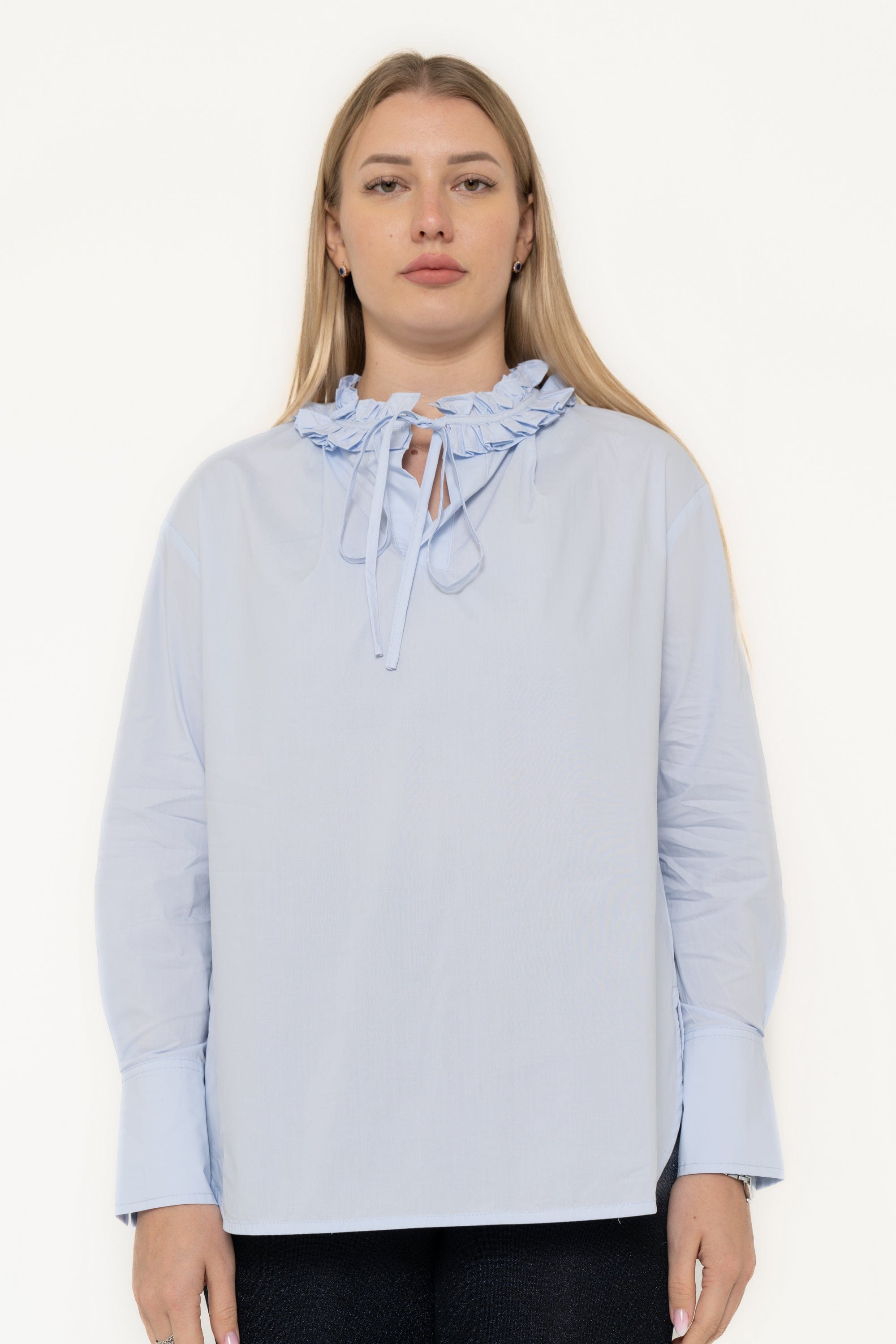 Long Sleeve Blouse With Ruffled Neckline