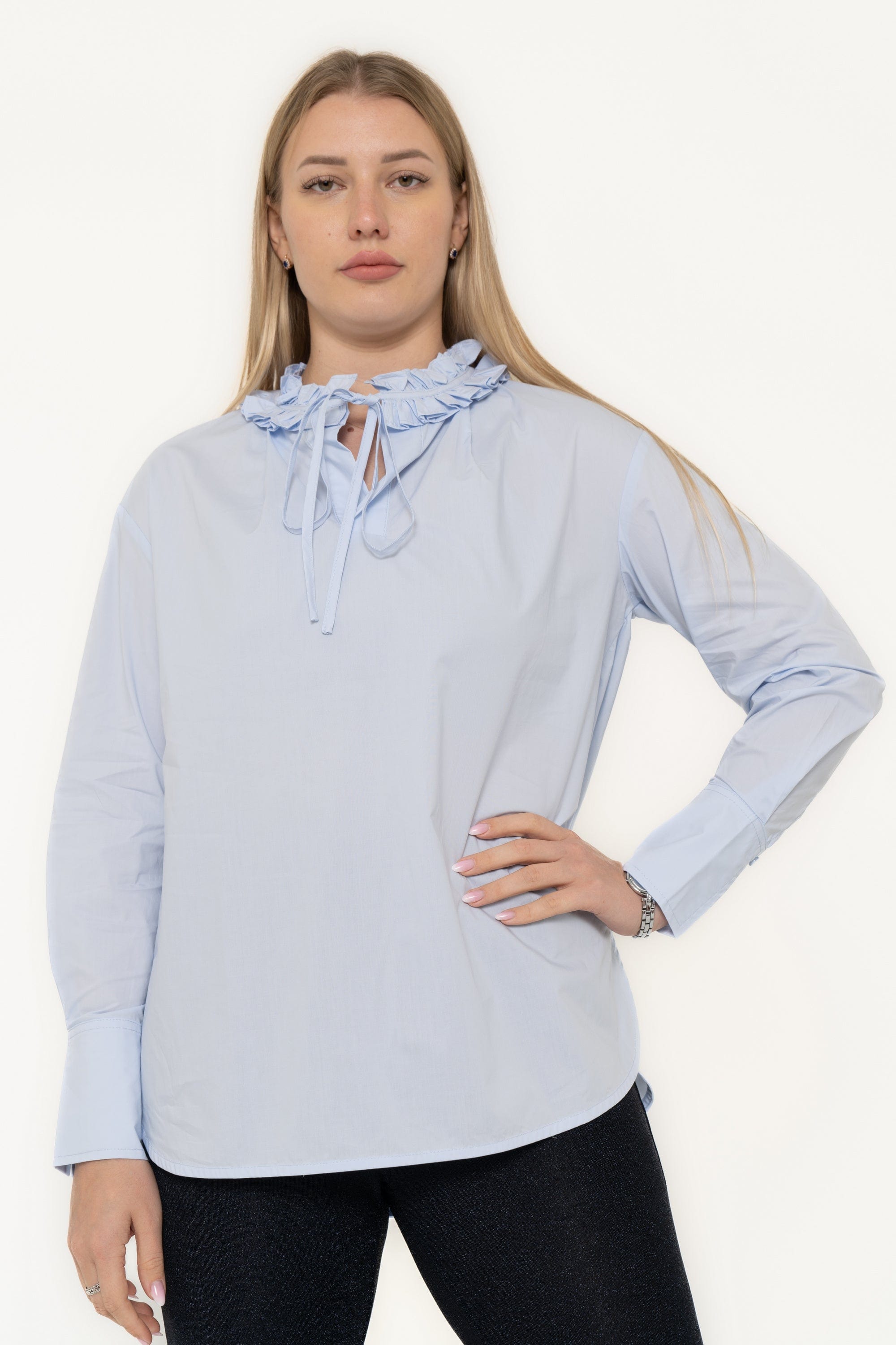 Long Sleeve Blouse With Ruffled Neckline