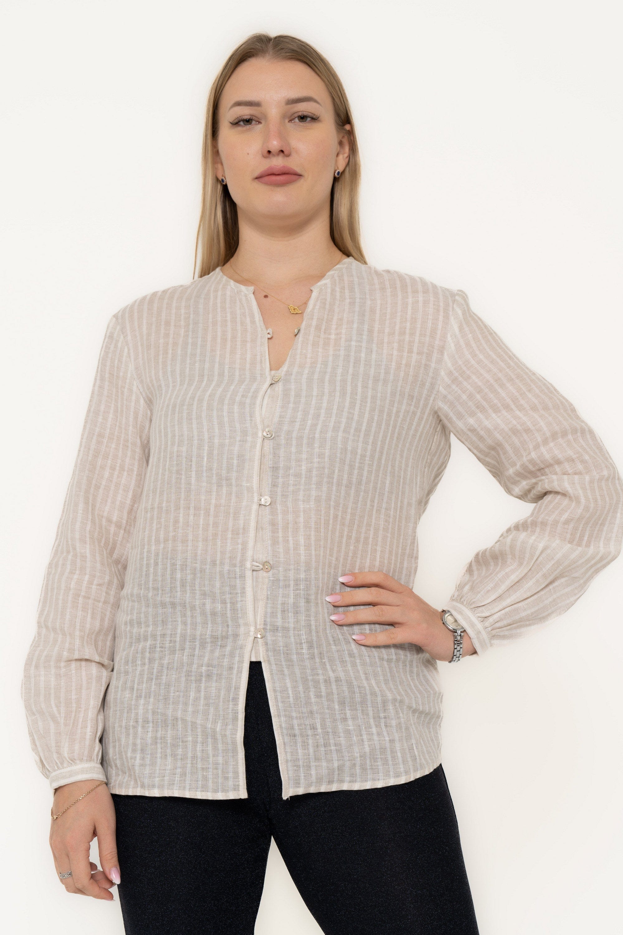 Long Striped Blouse With Long Sleeves