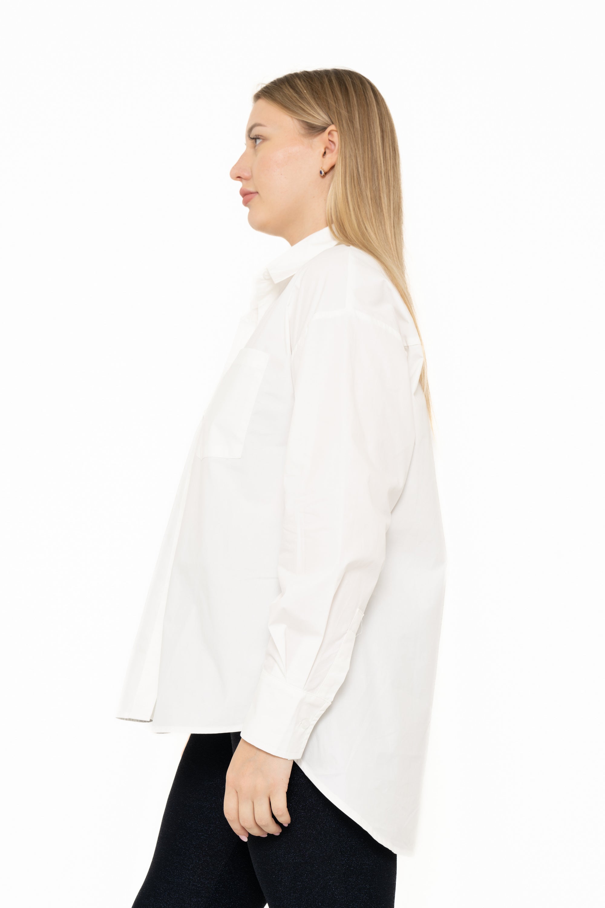 Yola Solid Color Blouse with Front Buttons, Long Sleeves