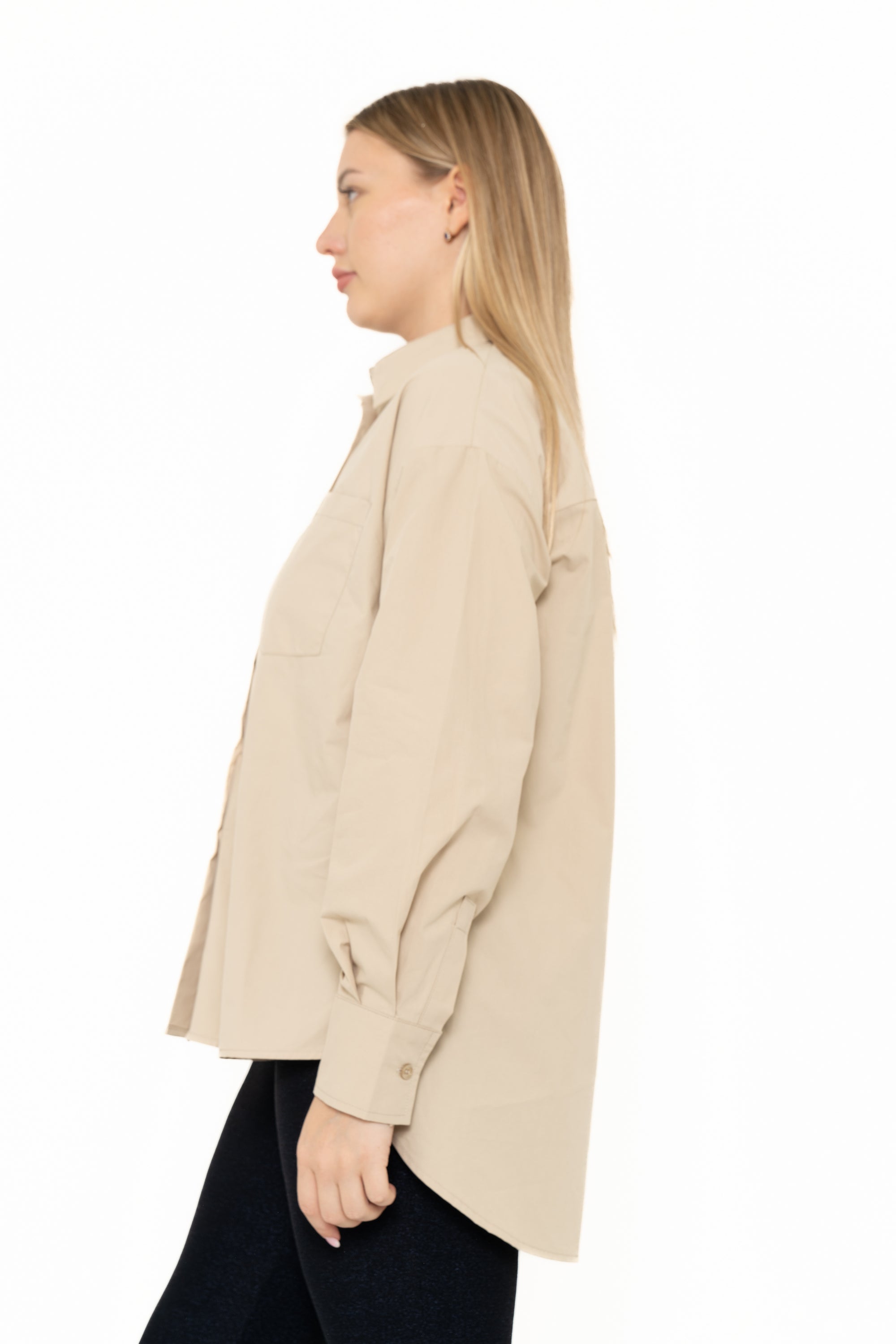 Yola Solid Color Blouse with Front Buttons, Long Sleeves