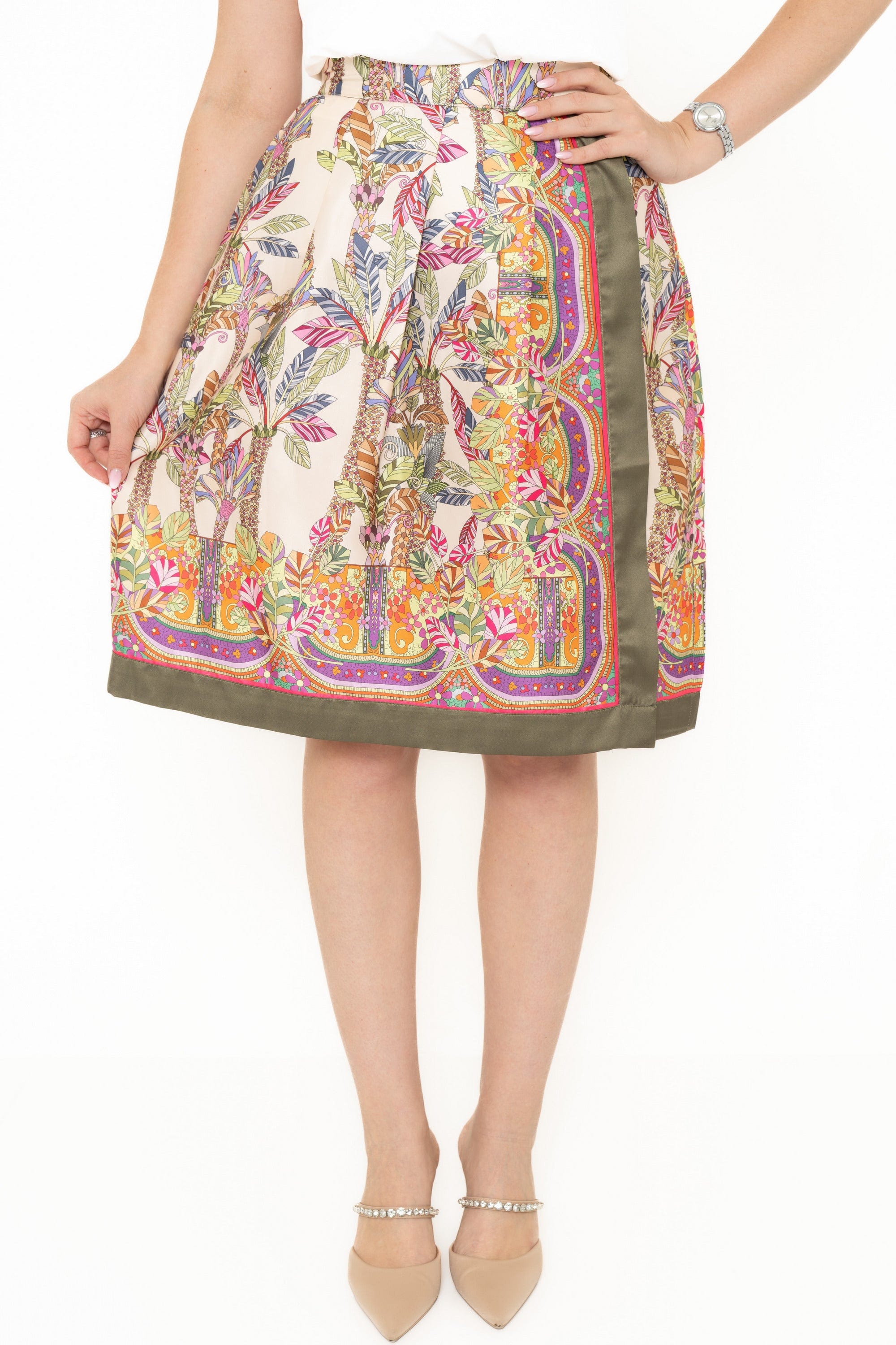 Knee-Length Printed Wrap Skirt