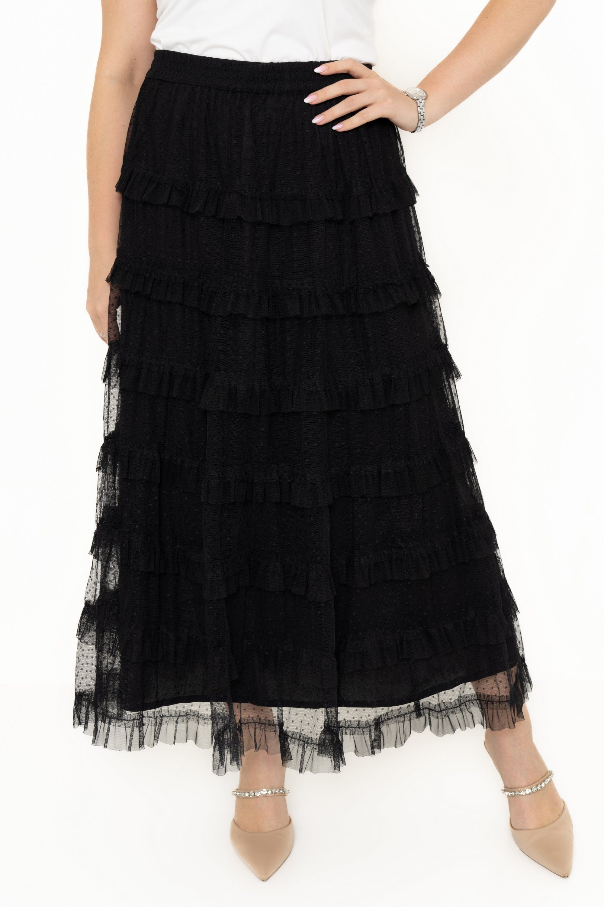 Yola Long Waist-Defined Tulle Skirt