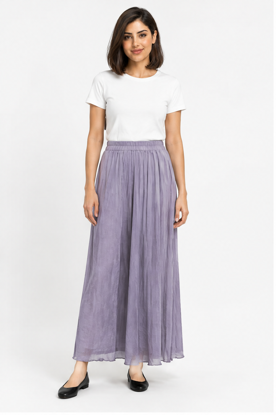 Loose-Fit Pleated Skirt with Elastic Waist