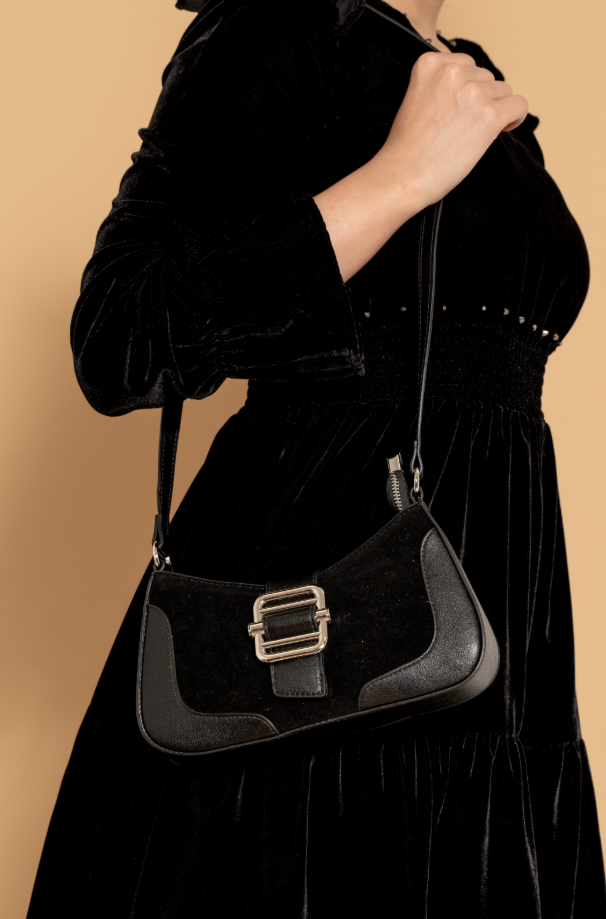 Bag with Zipper, Buckle, and Long Handle