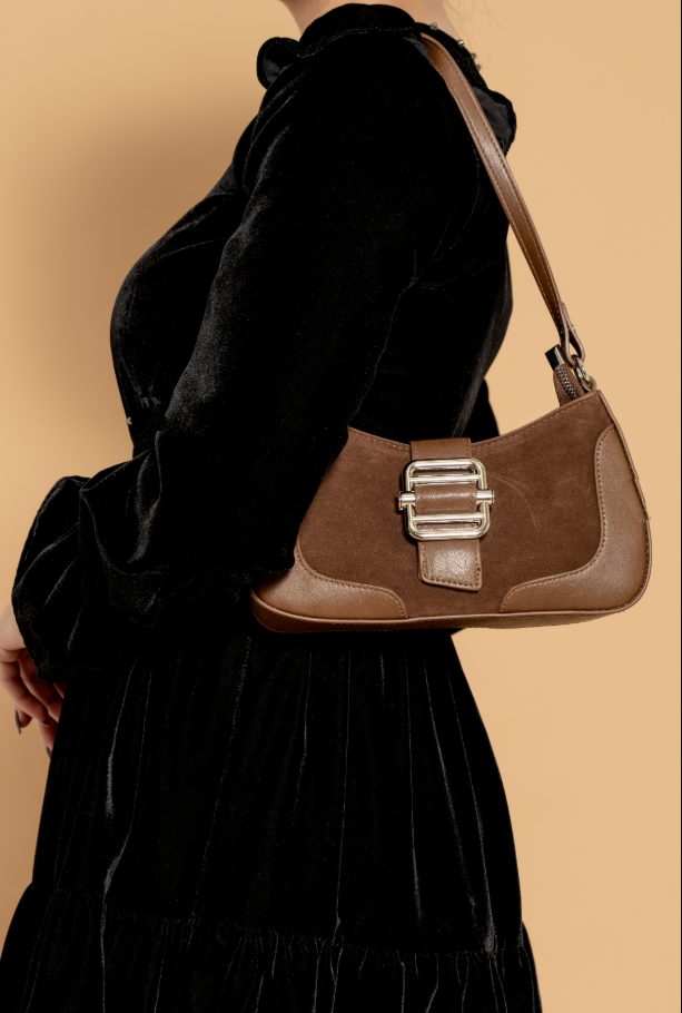 Bag with Zipper, Buckle, and Long Handle