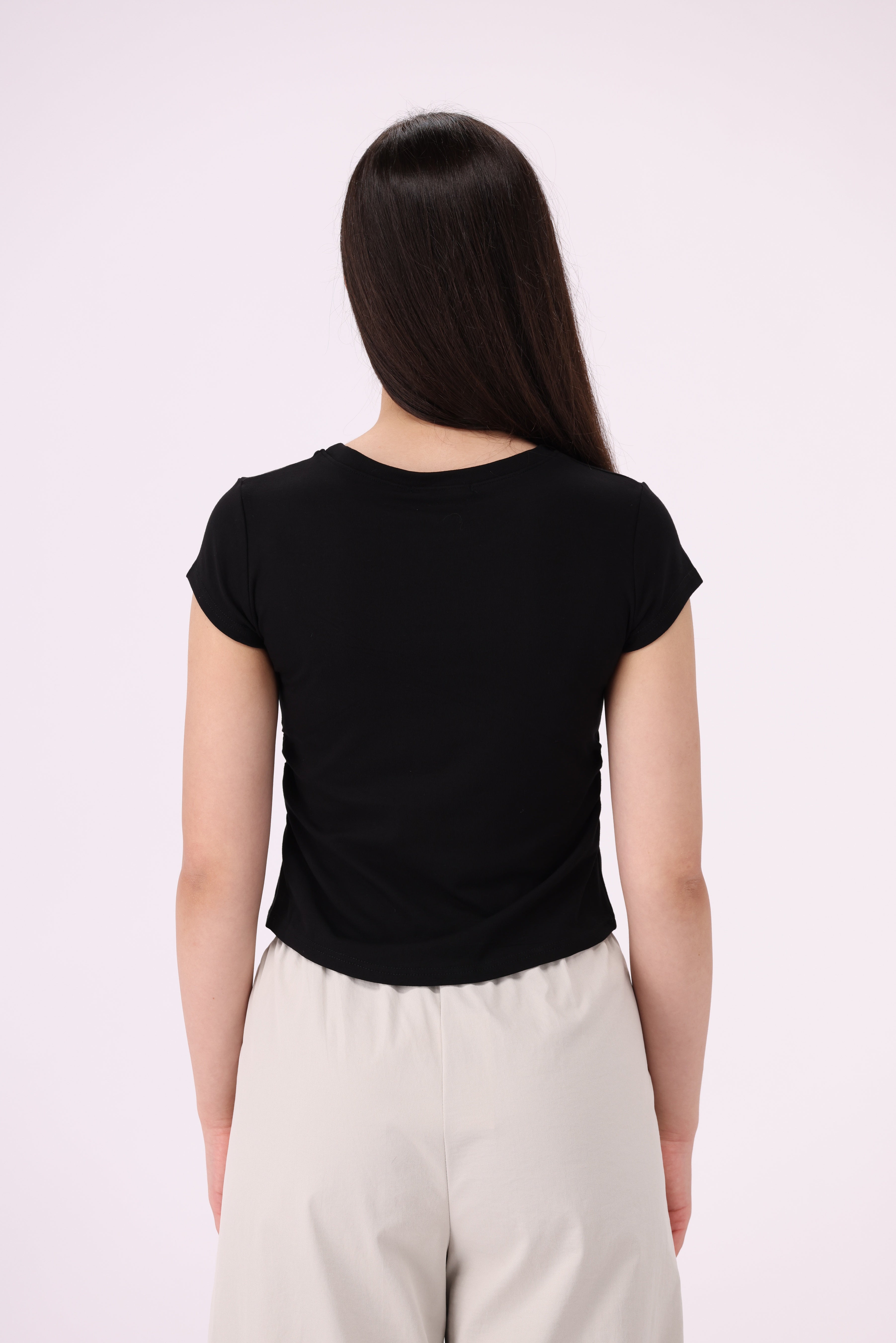 Plain Short Sleeves Top with Round Neck