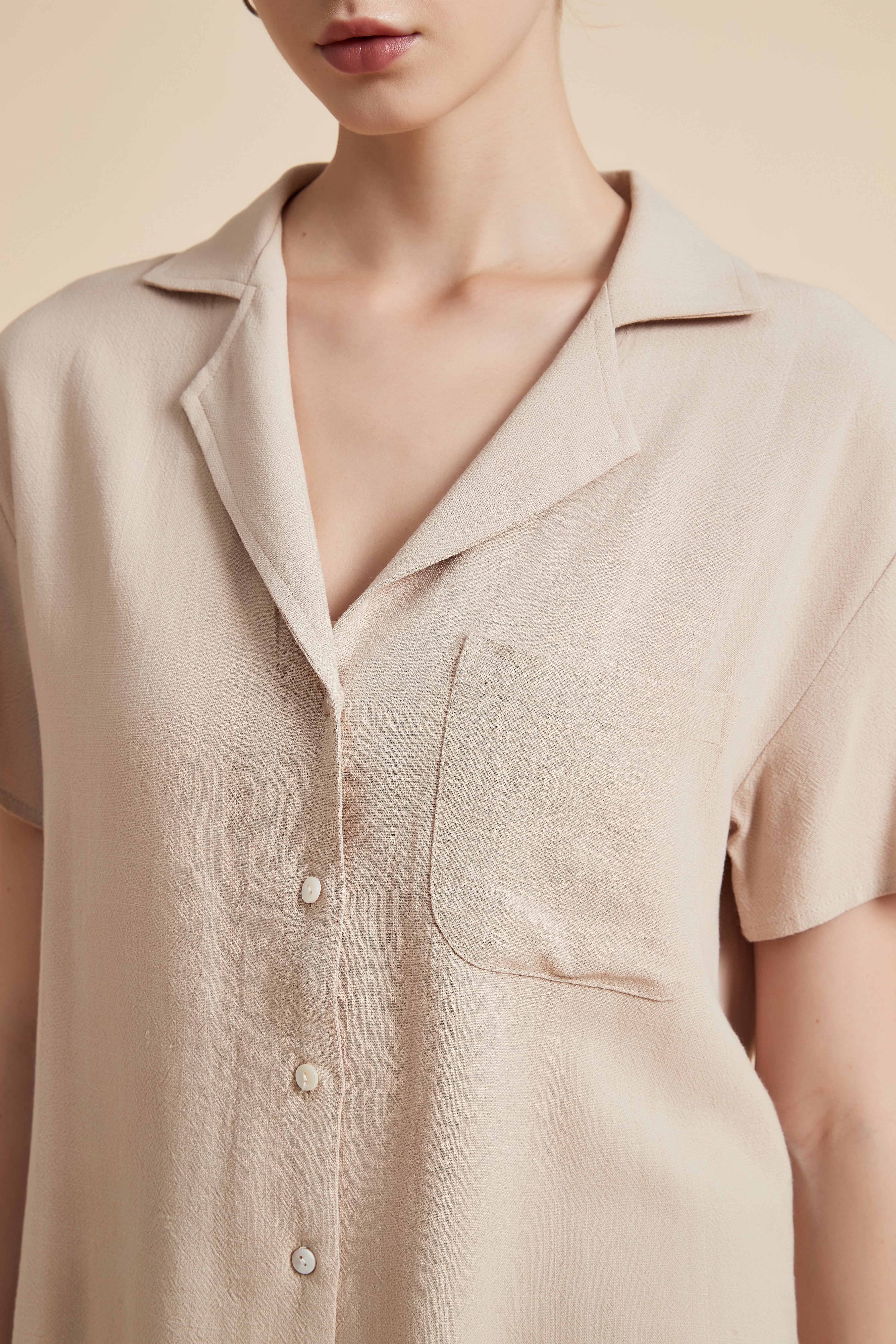 Solid Short Sleeve Blouse with Front Buttons