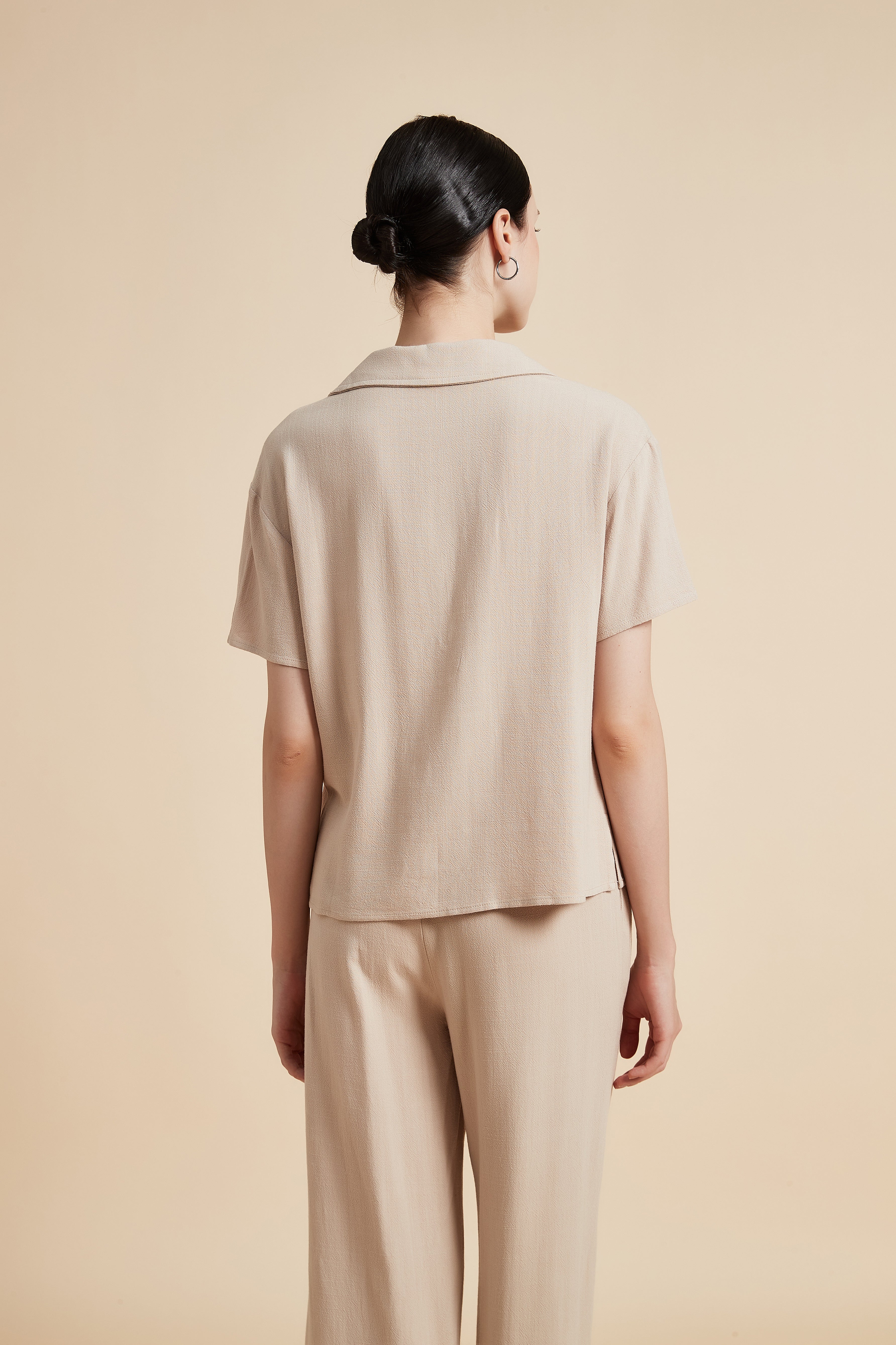 Solid Short Sleeve Blouse with Front Buttons