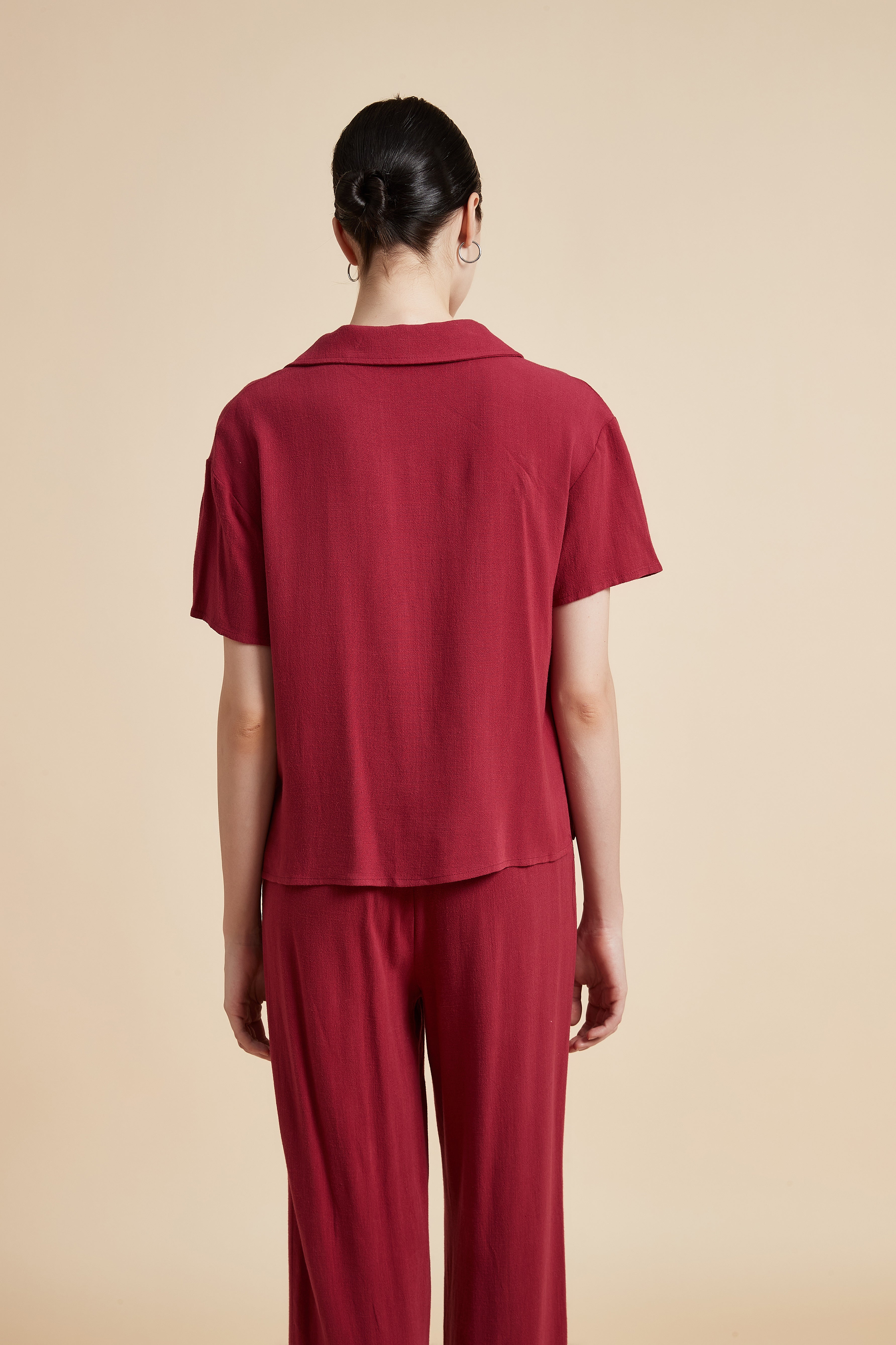 Solid Short Sleeve Blouse with Front Buttons