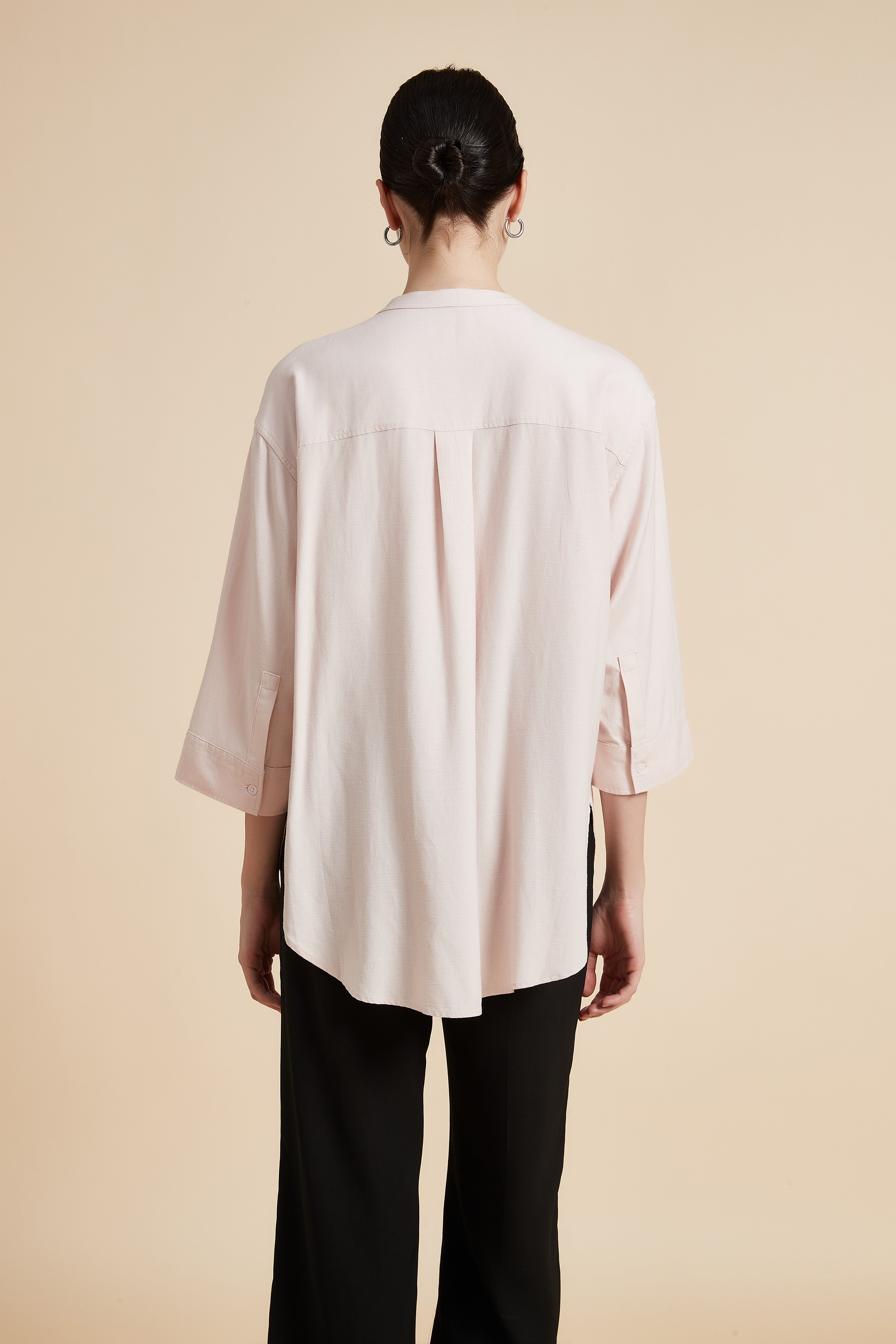 Solid 3/4 Sleeve Blouse with Front Buttons