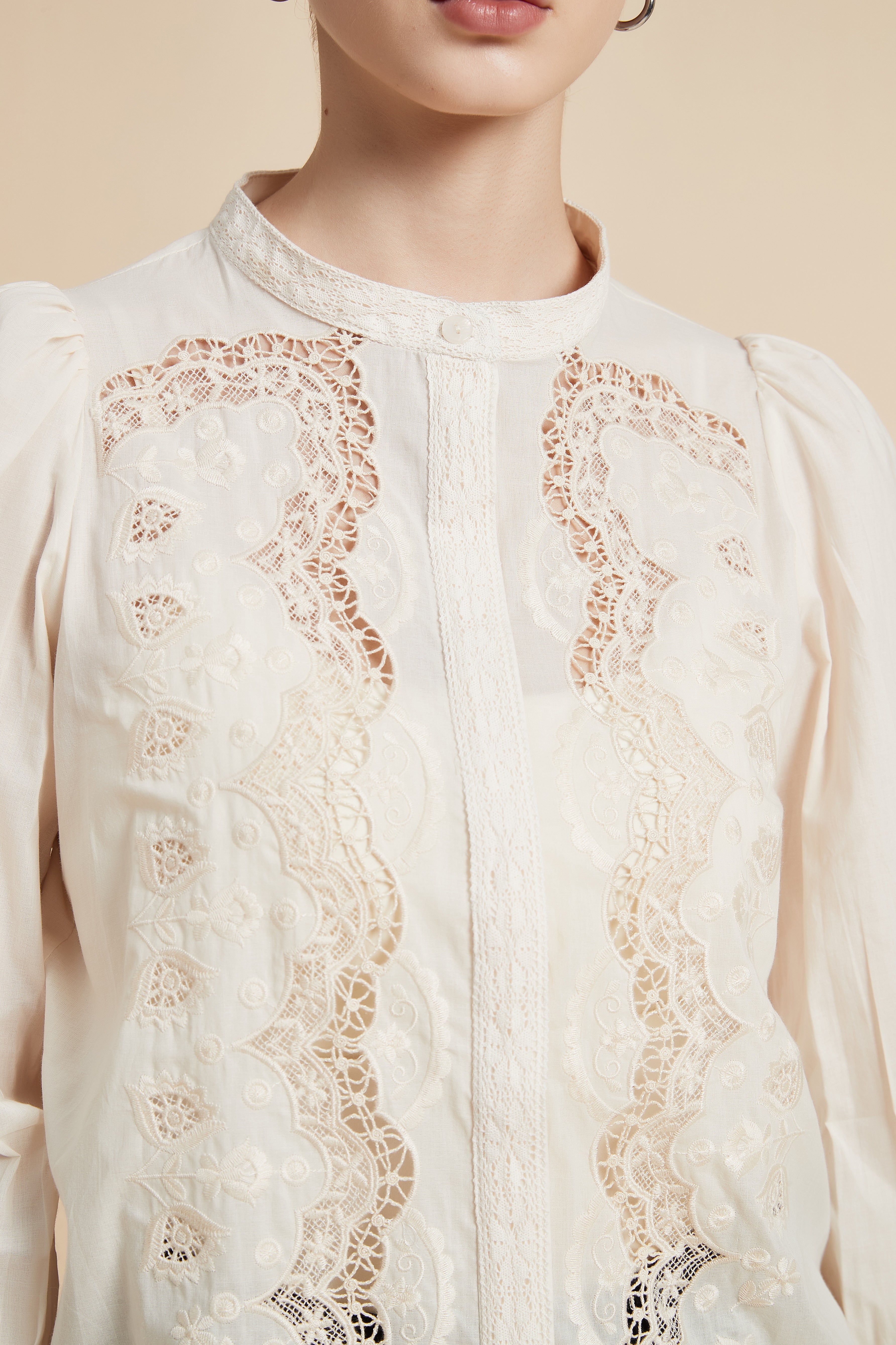 Lace Long Sleeve Top with Round Neck