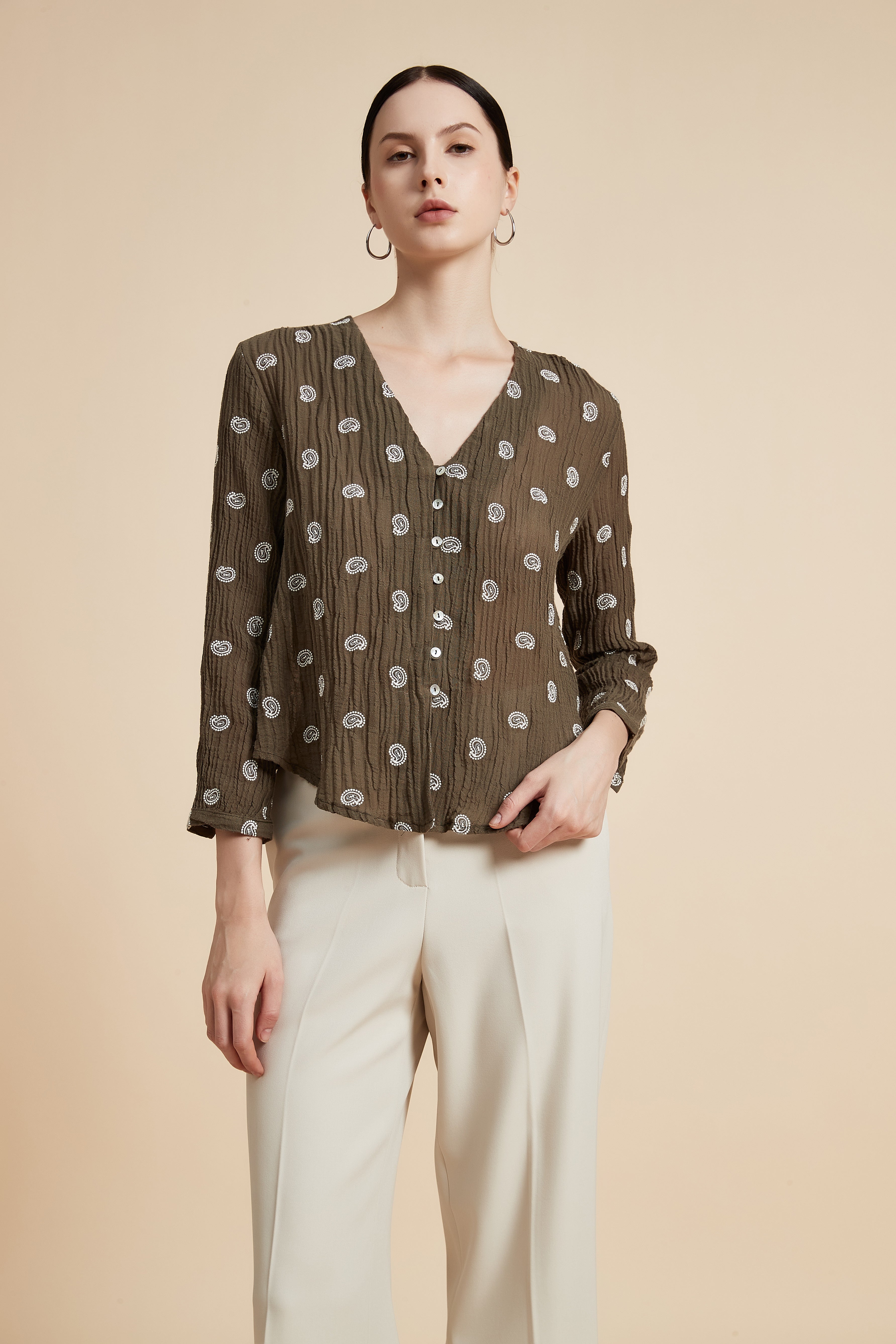 V-Neck Printed 3/4 Sleeve Blouse