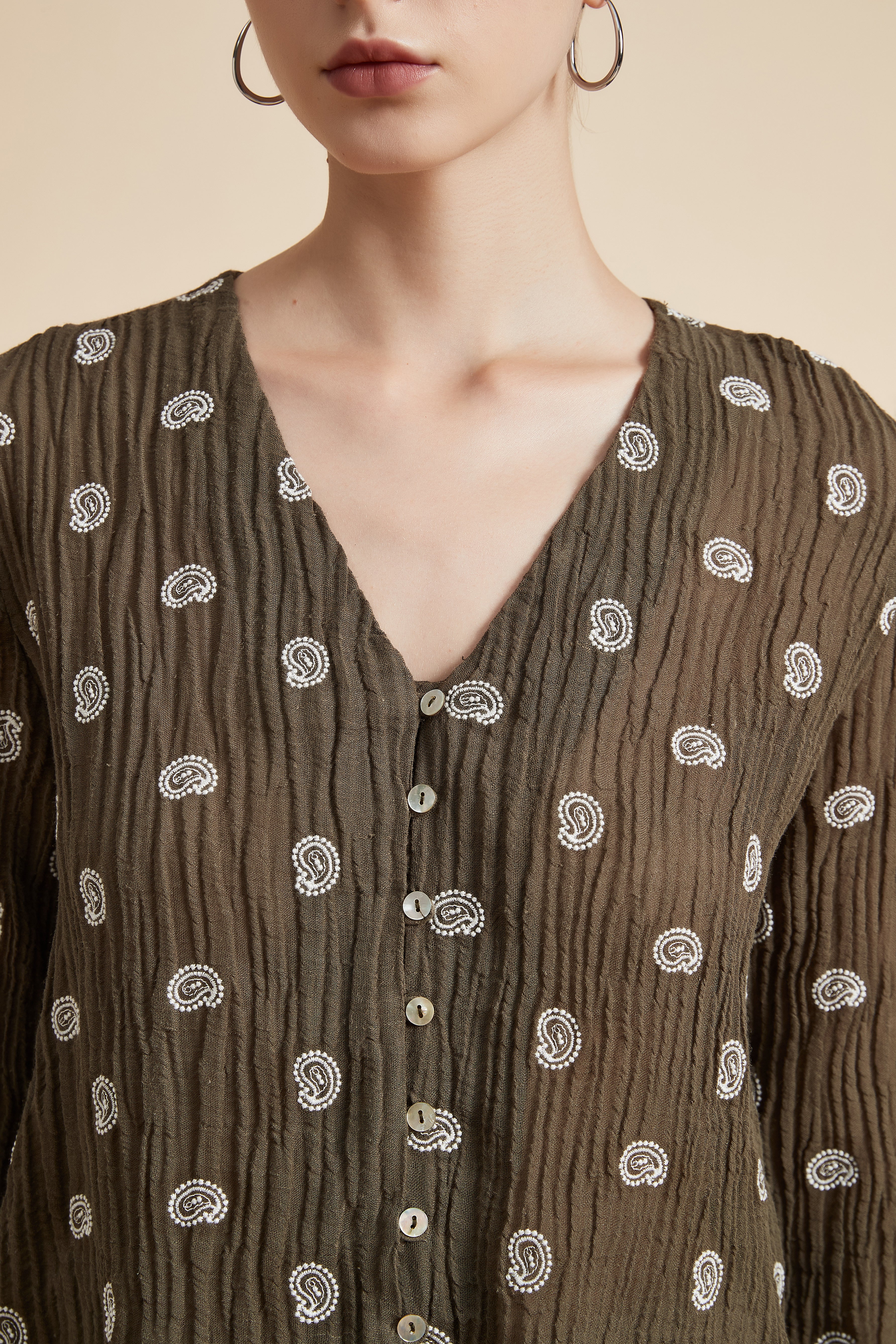 V-Neck Printed 3/4 Sleeve Blouse