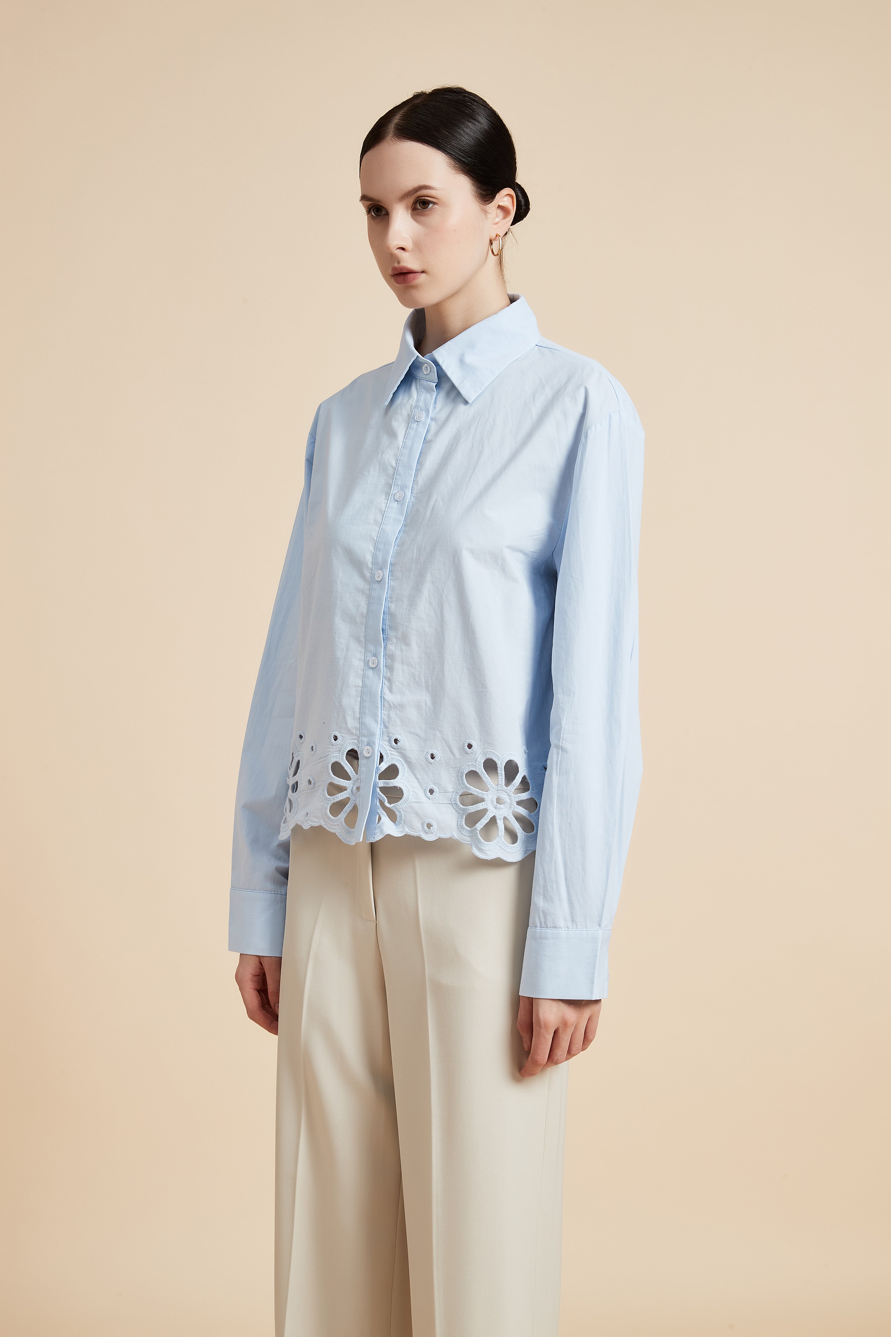 Solid Long Sleeve Blouse with Shirt Collar