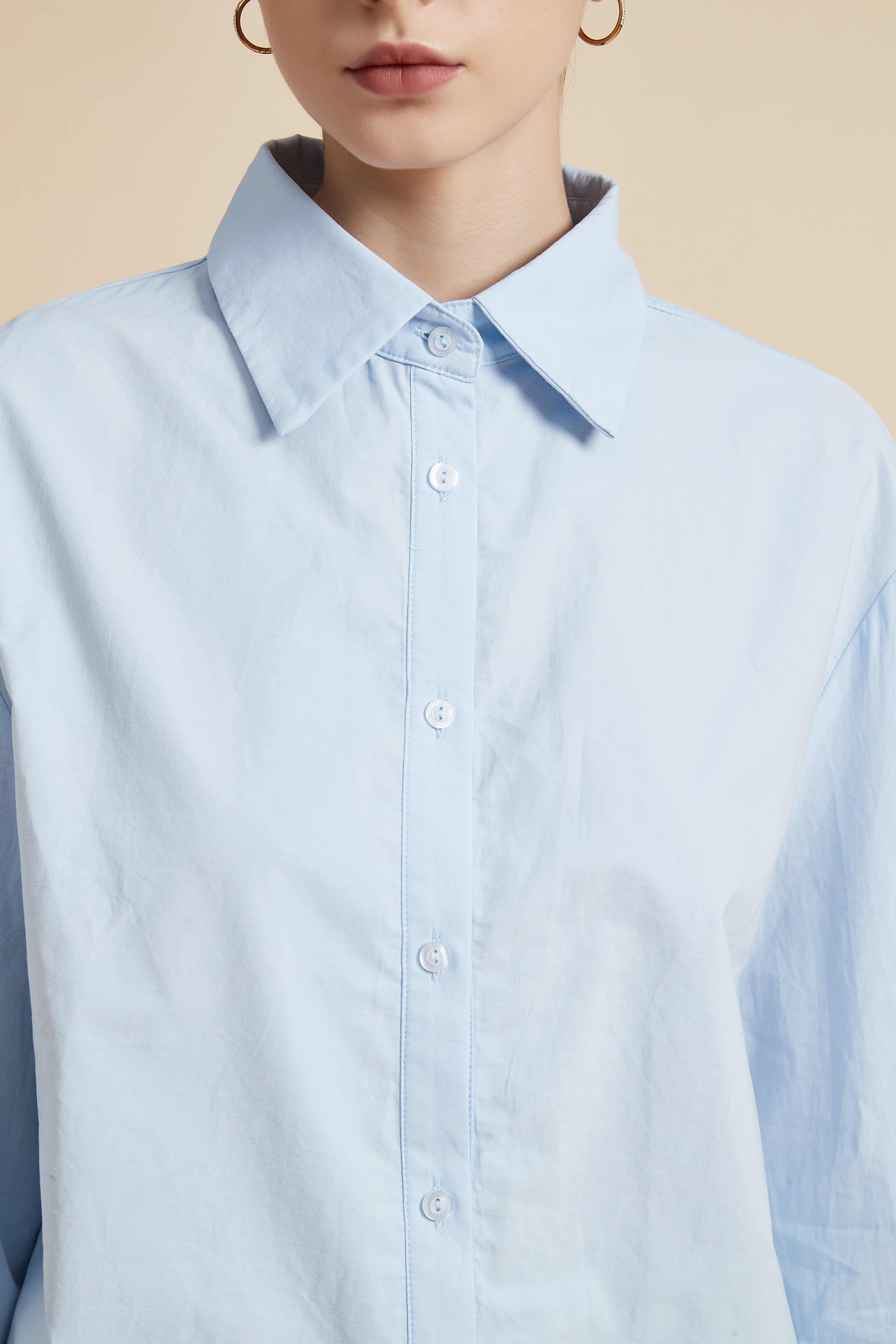 Solid Long Sleeve Blouse with Shirt Collar