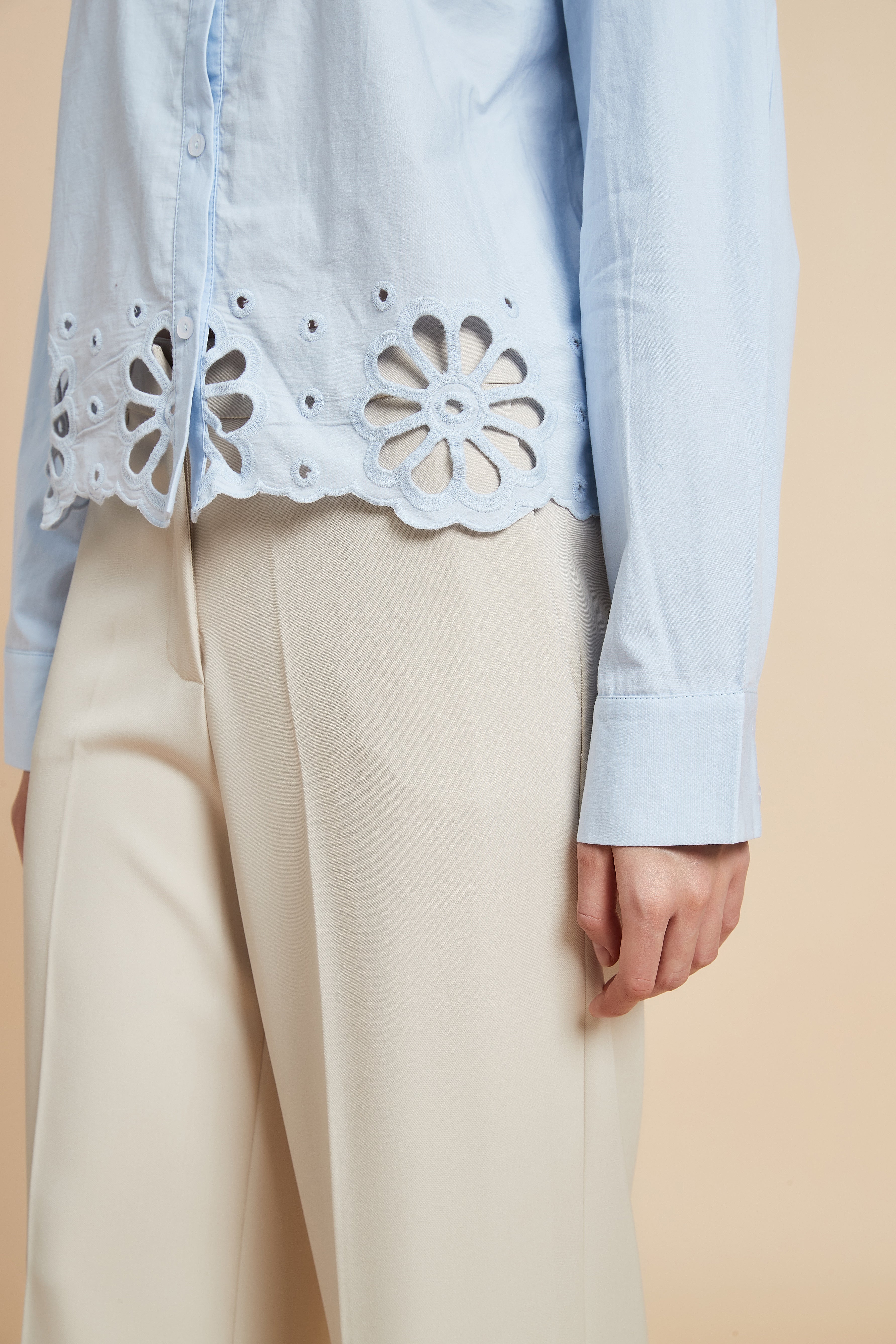 Solid Long Sleeve Blouse with Shirt Collar