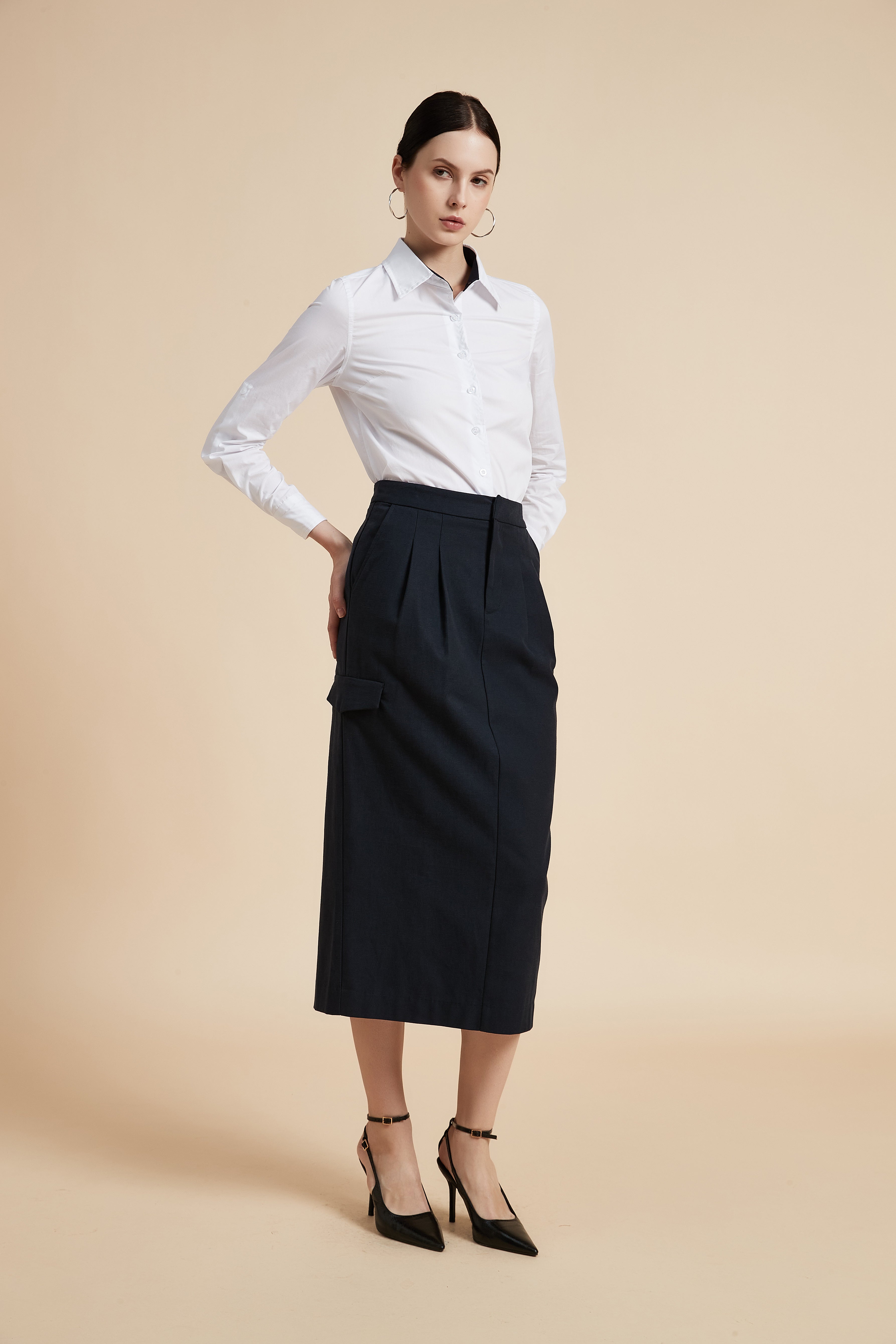 Solid Long Sleeve Blouse with Shirt Collar