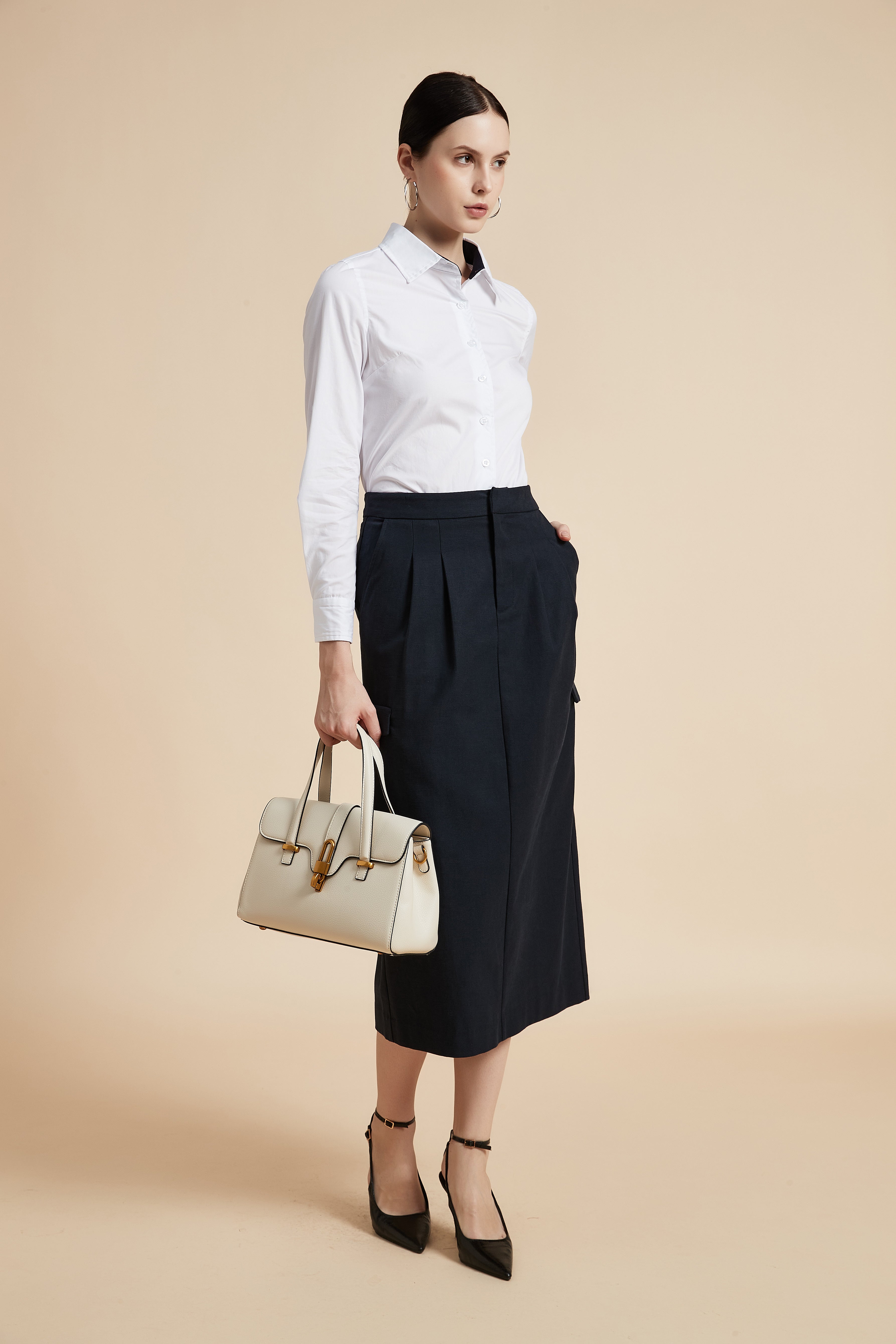 Solid Long Sleeve Blouse with Shirt Collar