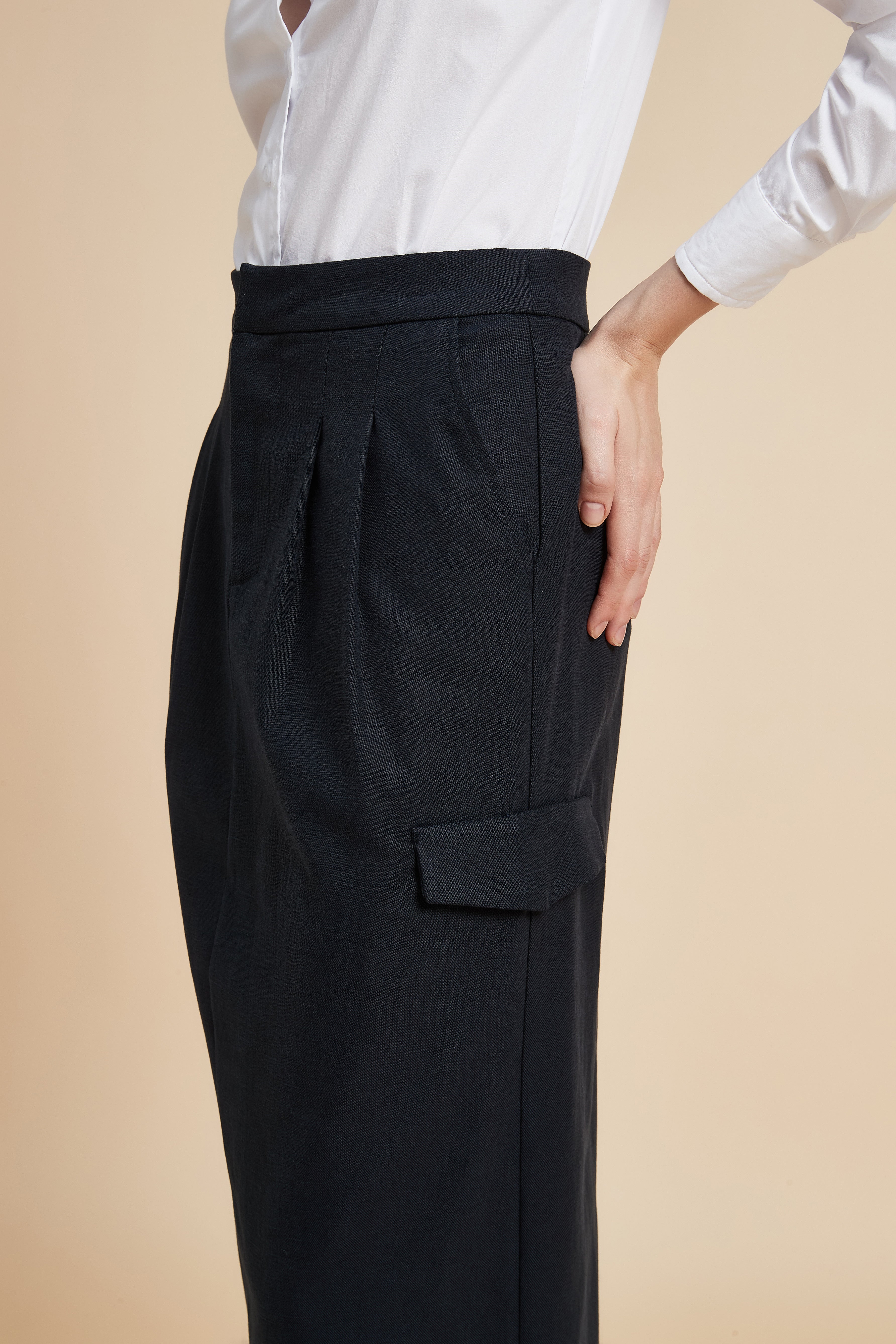 Solid Midi Skirt with Side Pockets