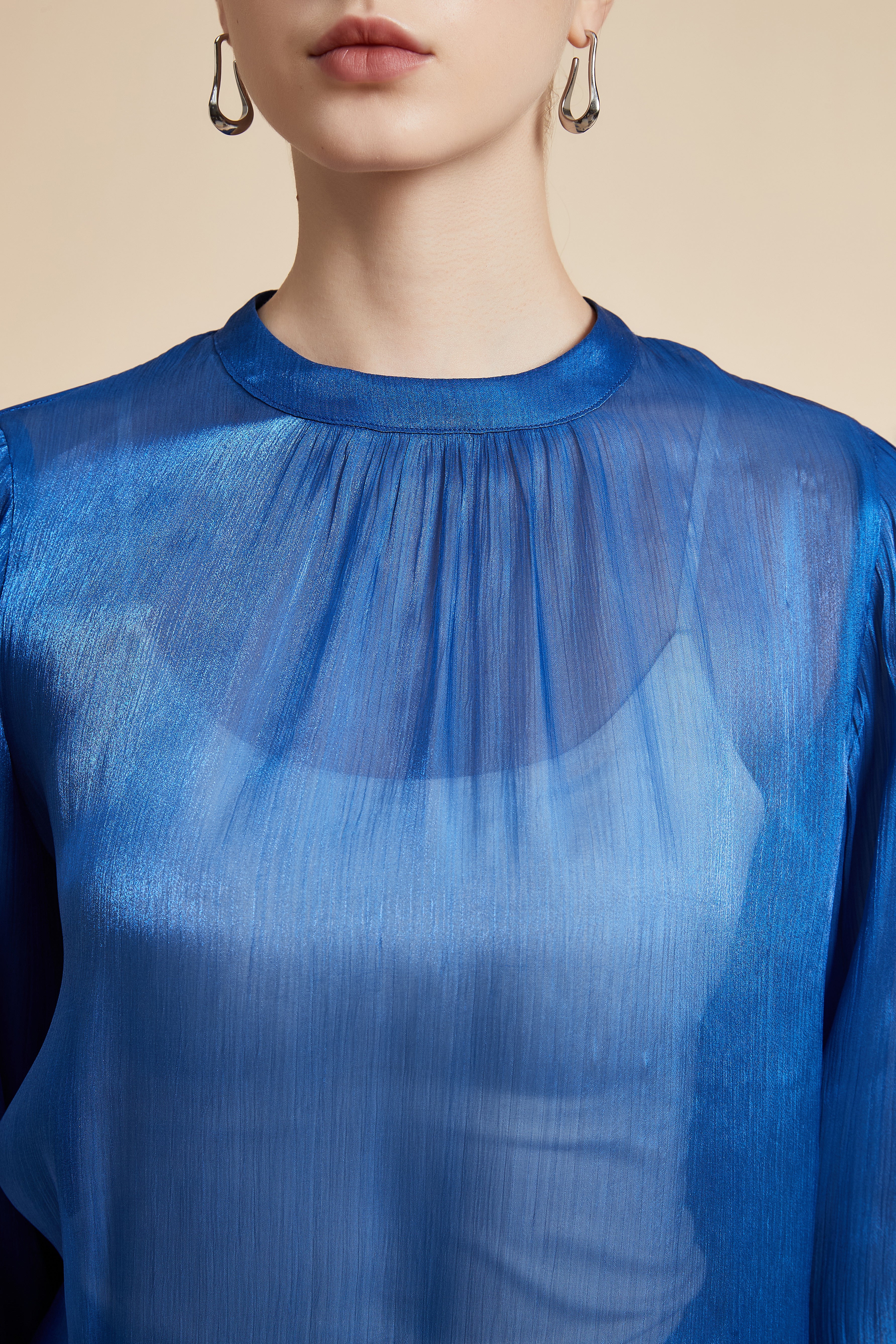 Solid Long Sleeve Top with Round Neck