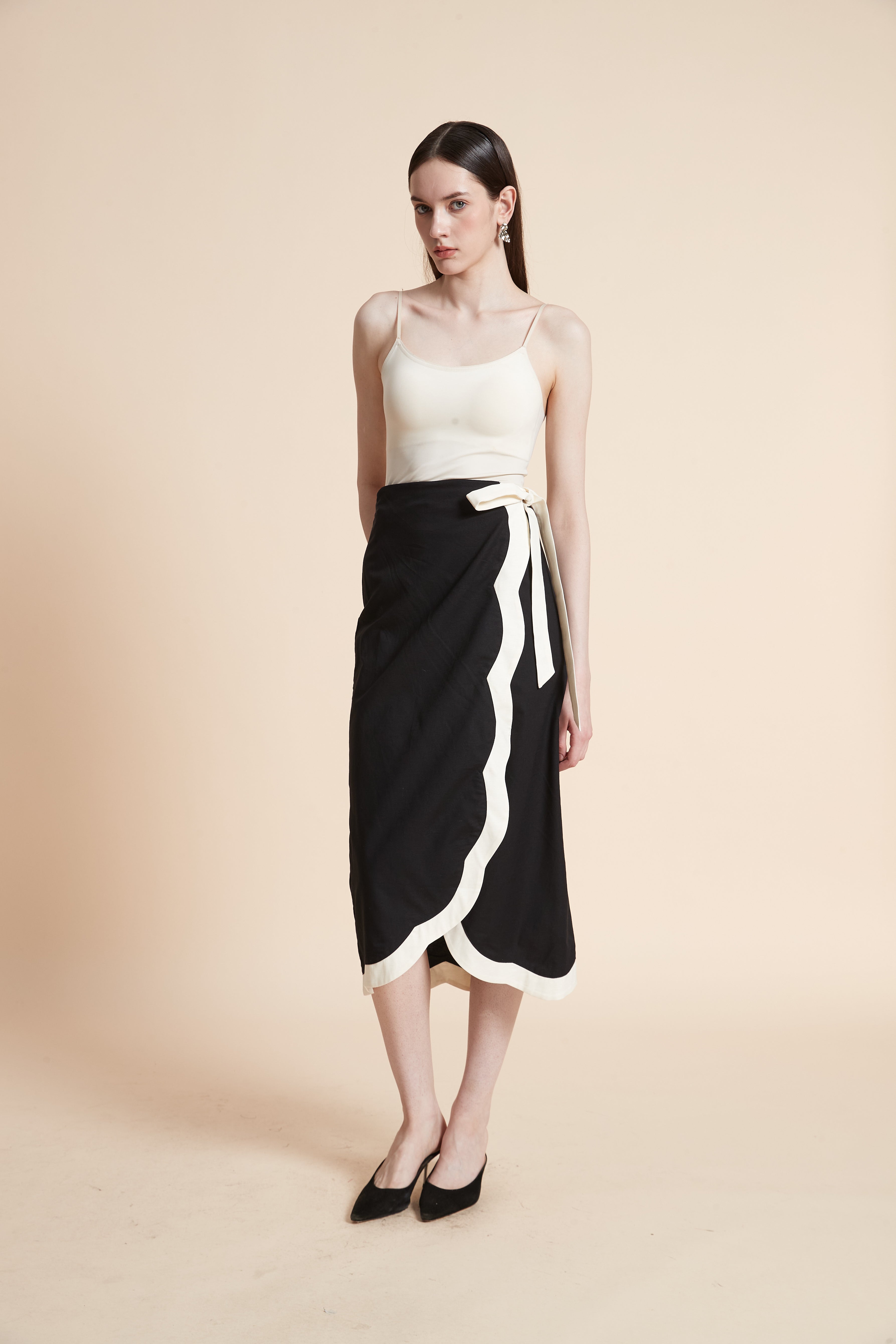 Printed Midi Skirt with Waist Tie