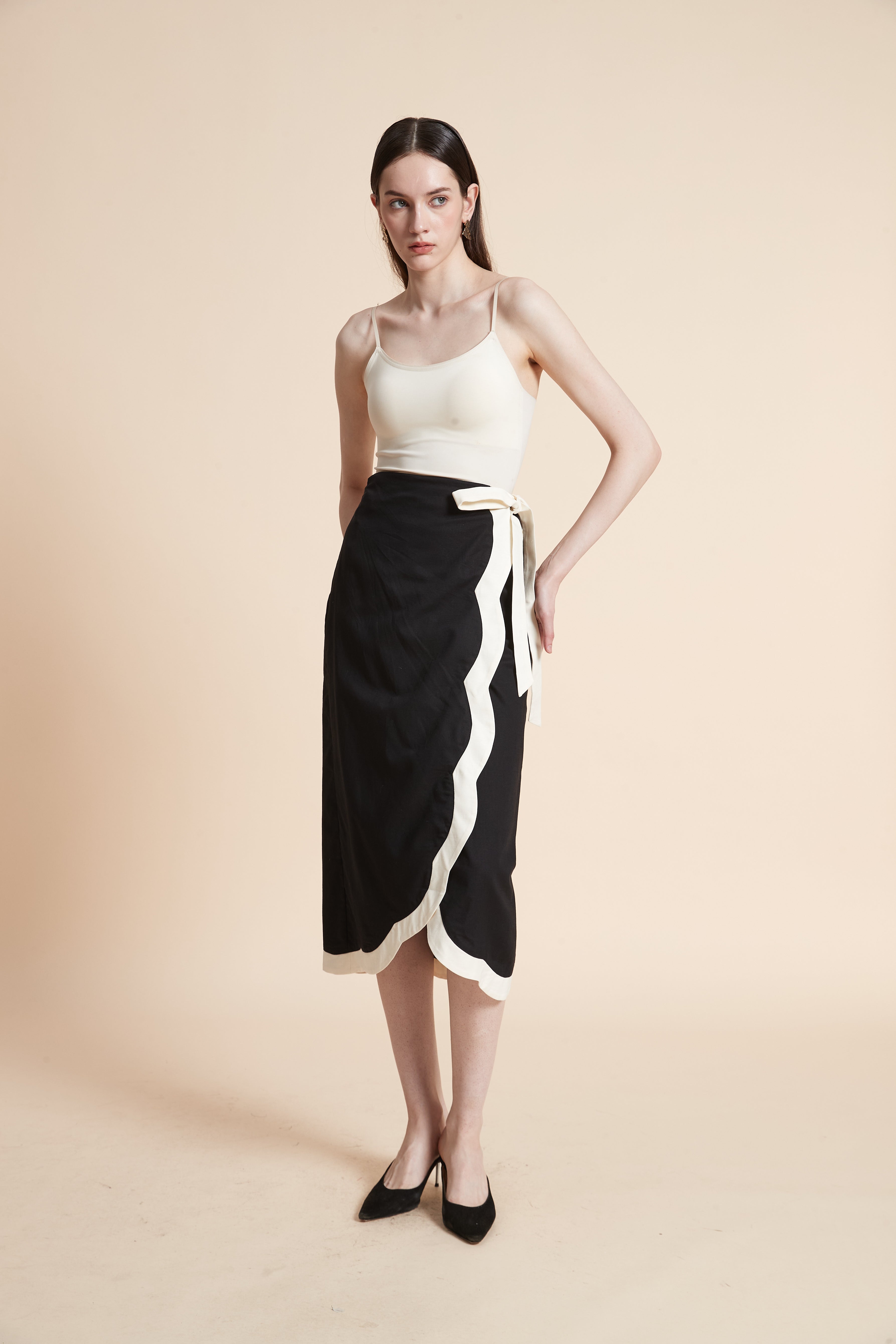 Printed Midi Skirt with Waist Tie