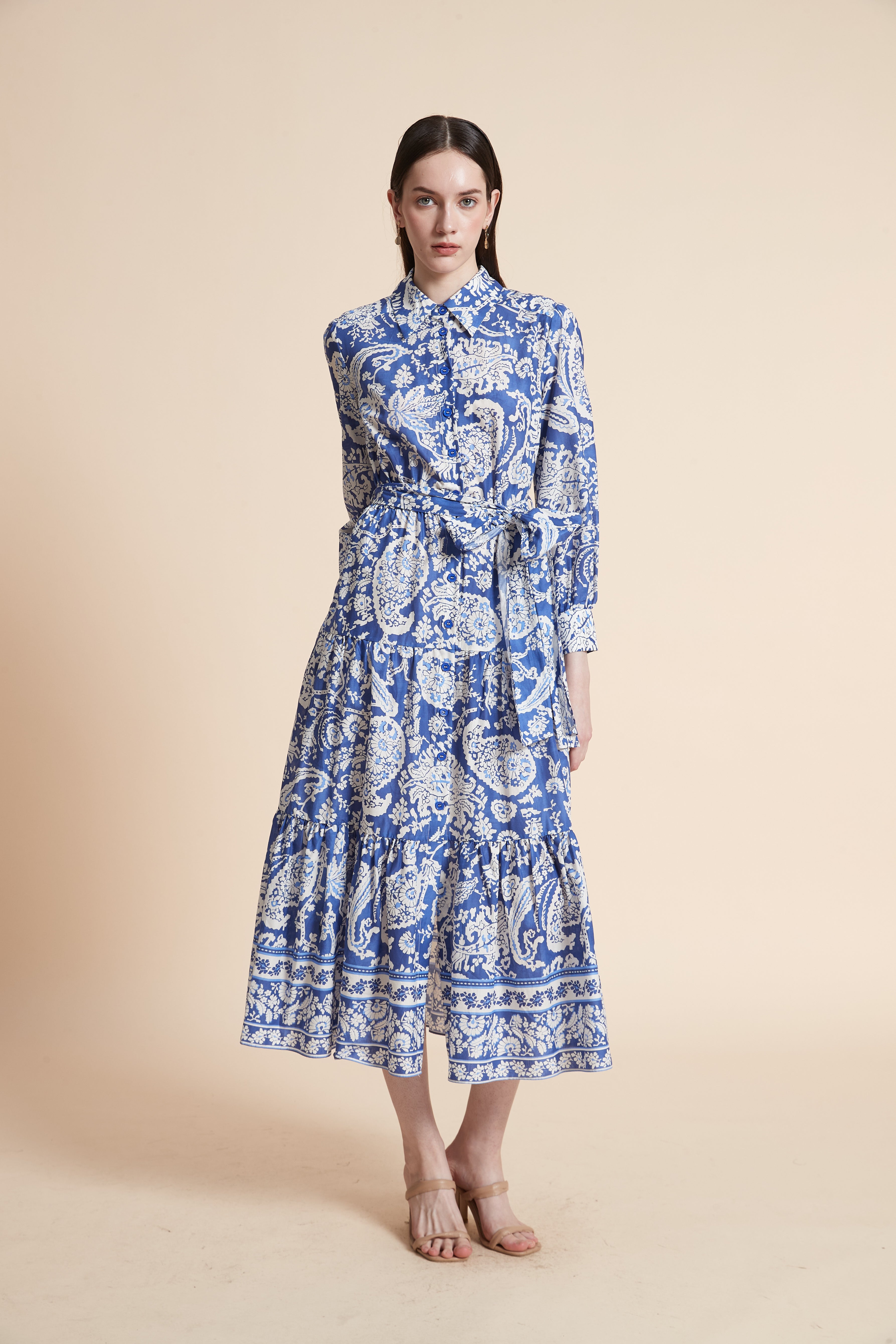 Printed Three-Quarter Sleeve Maxi Dress