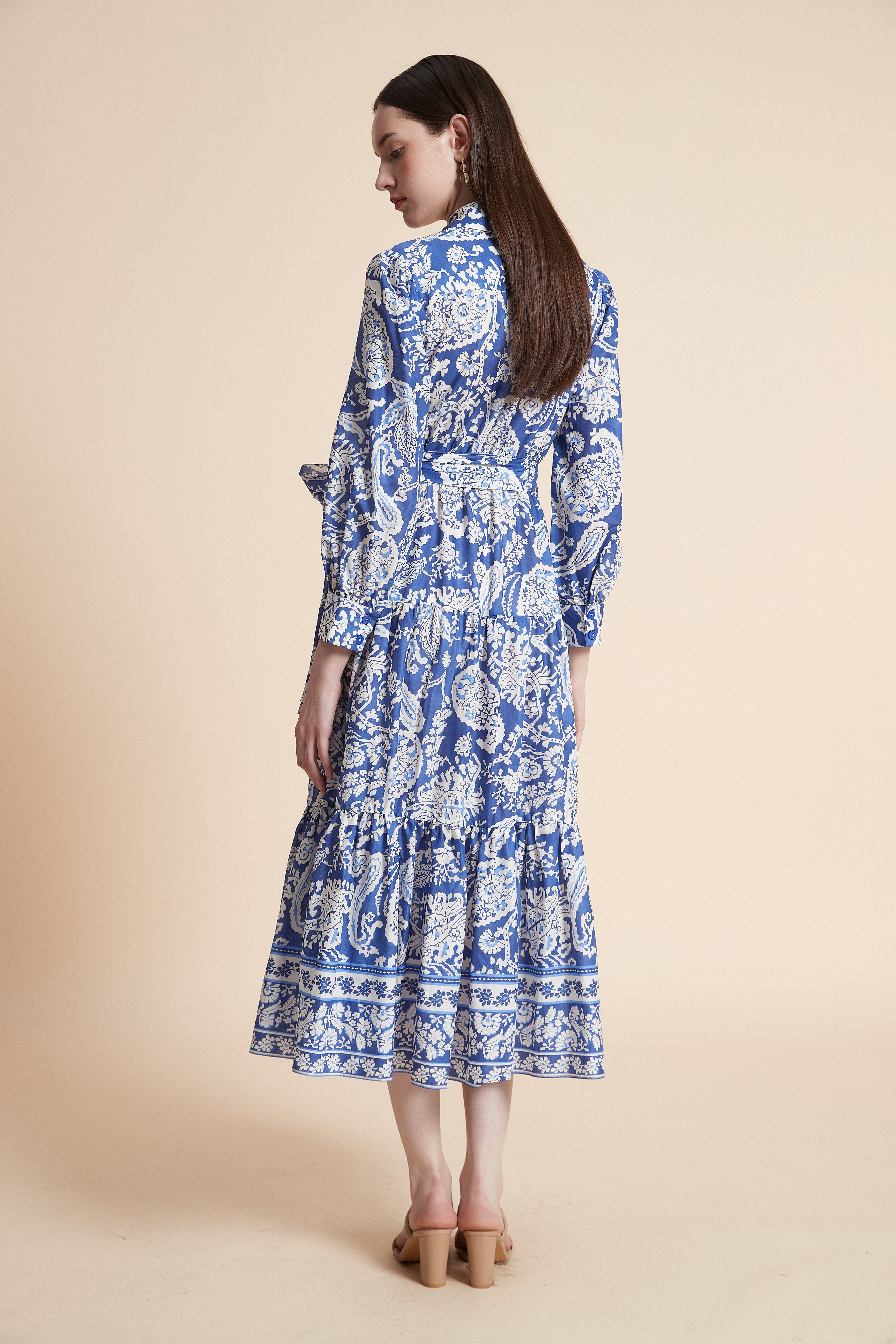 Printed Three-Quarter Sleeve Maxi Dress