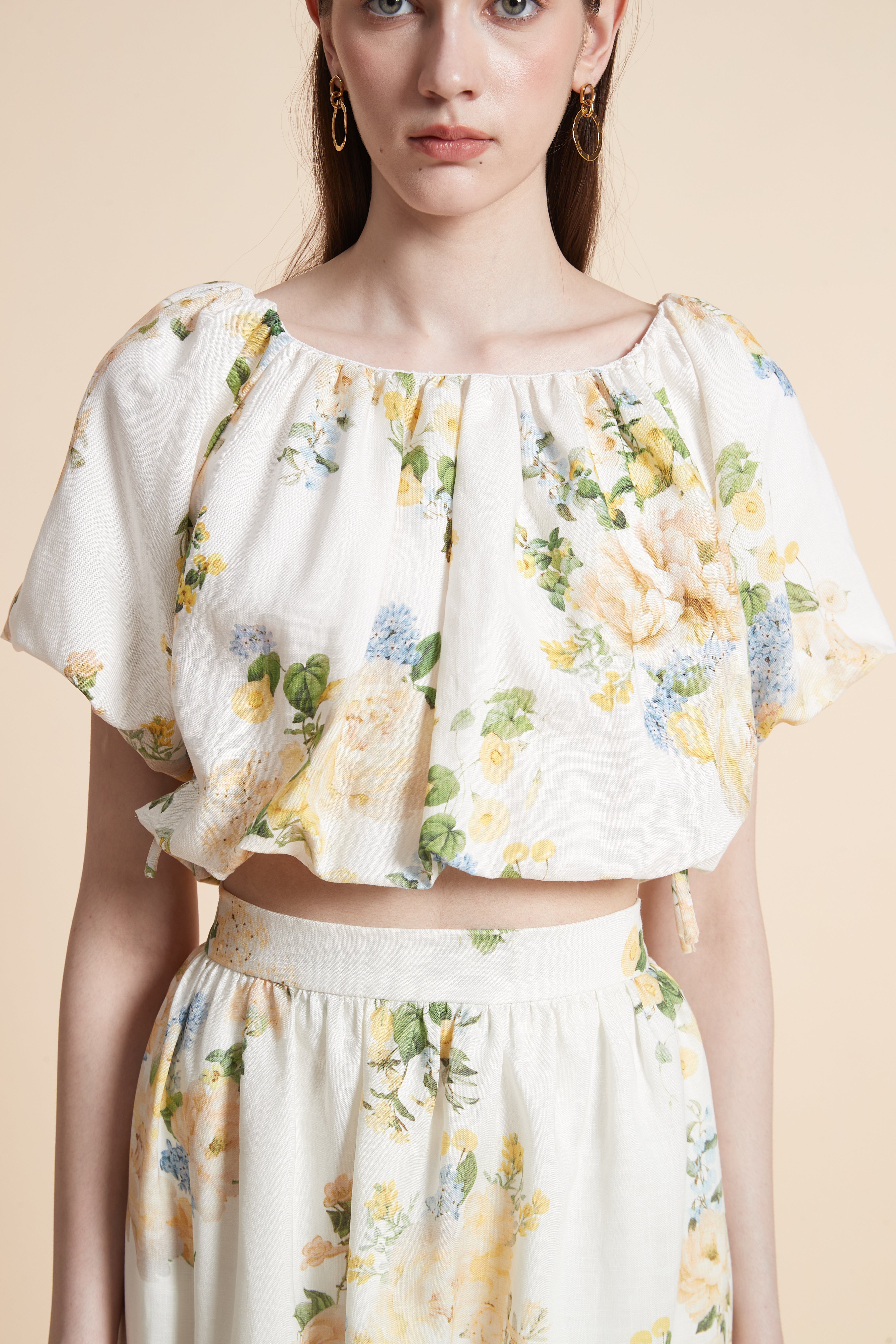 Short Printed Crop Top with Short Sleeves