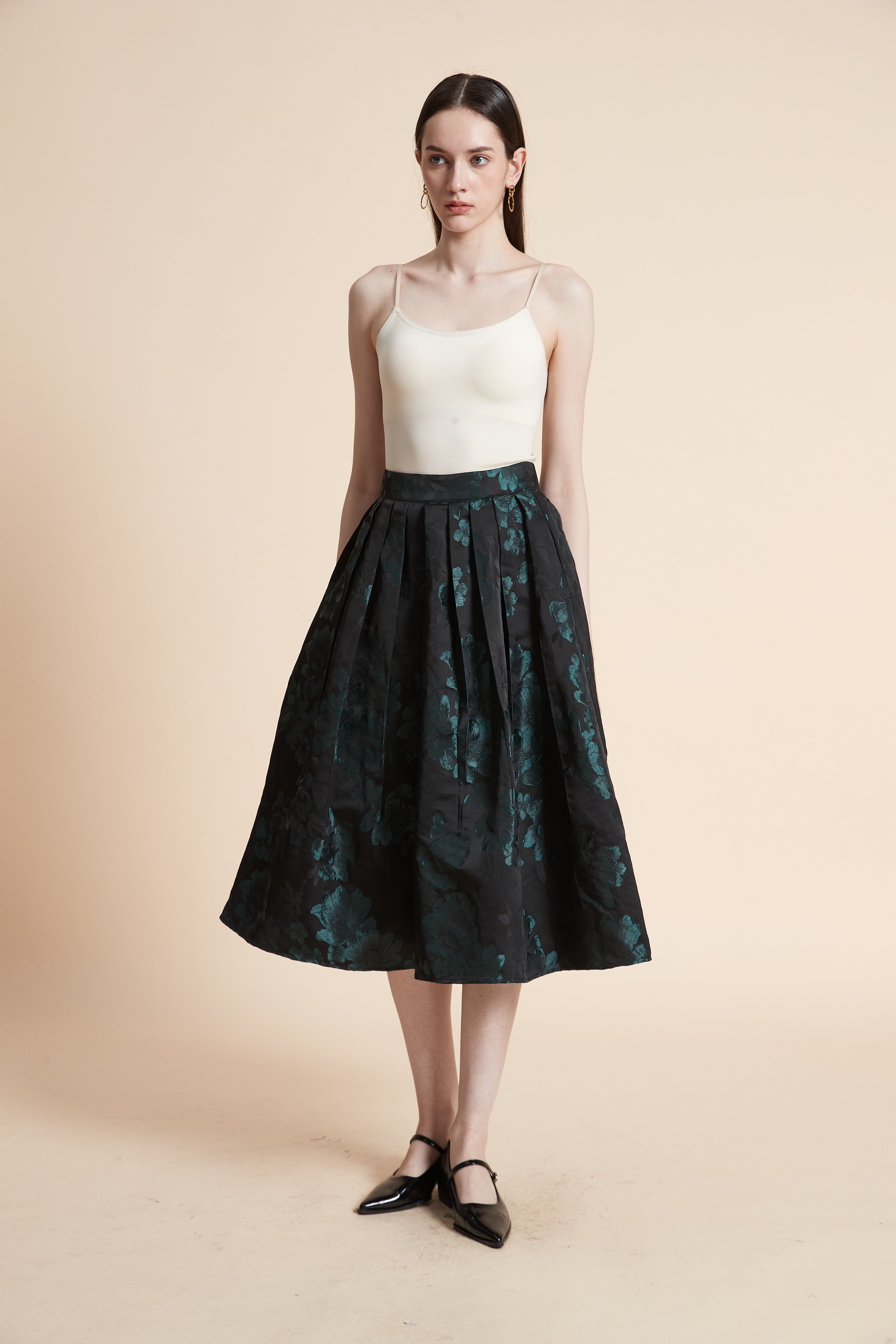Large Floral Print Midi Skirt