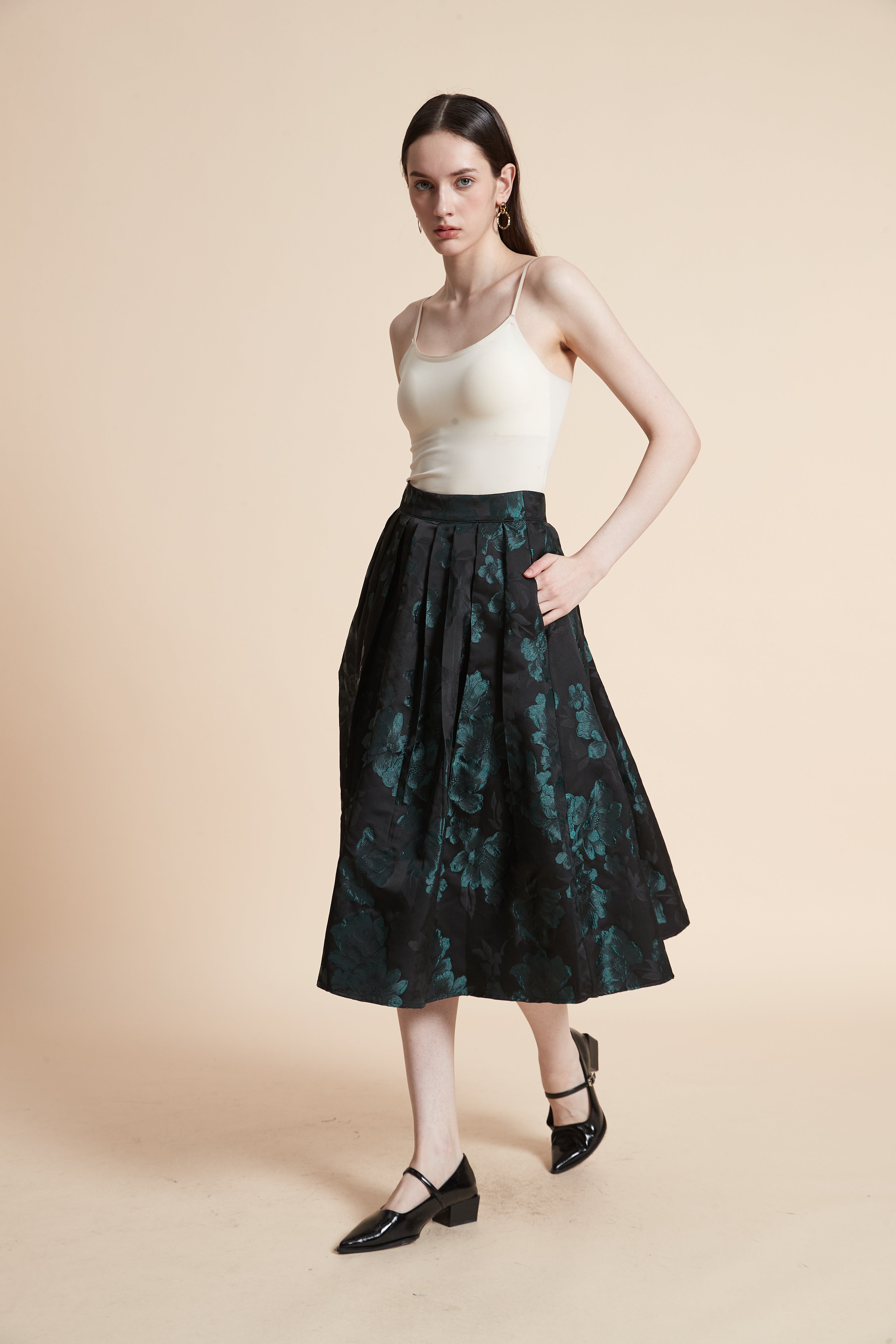 Large Floral Print Midi Skirt