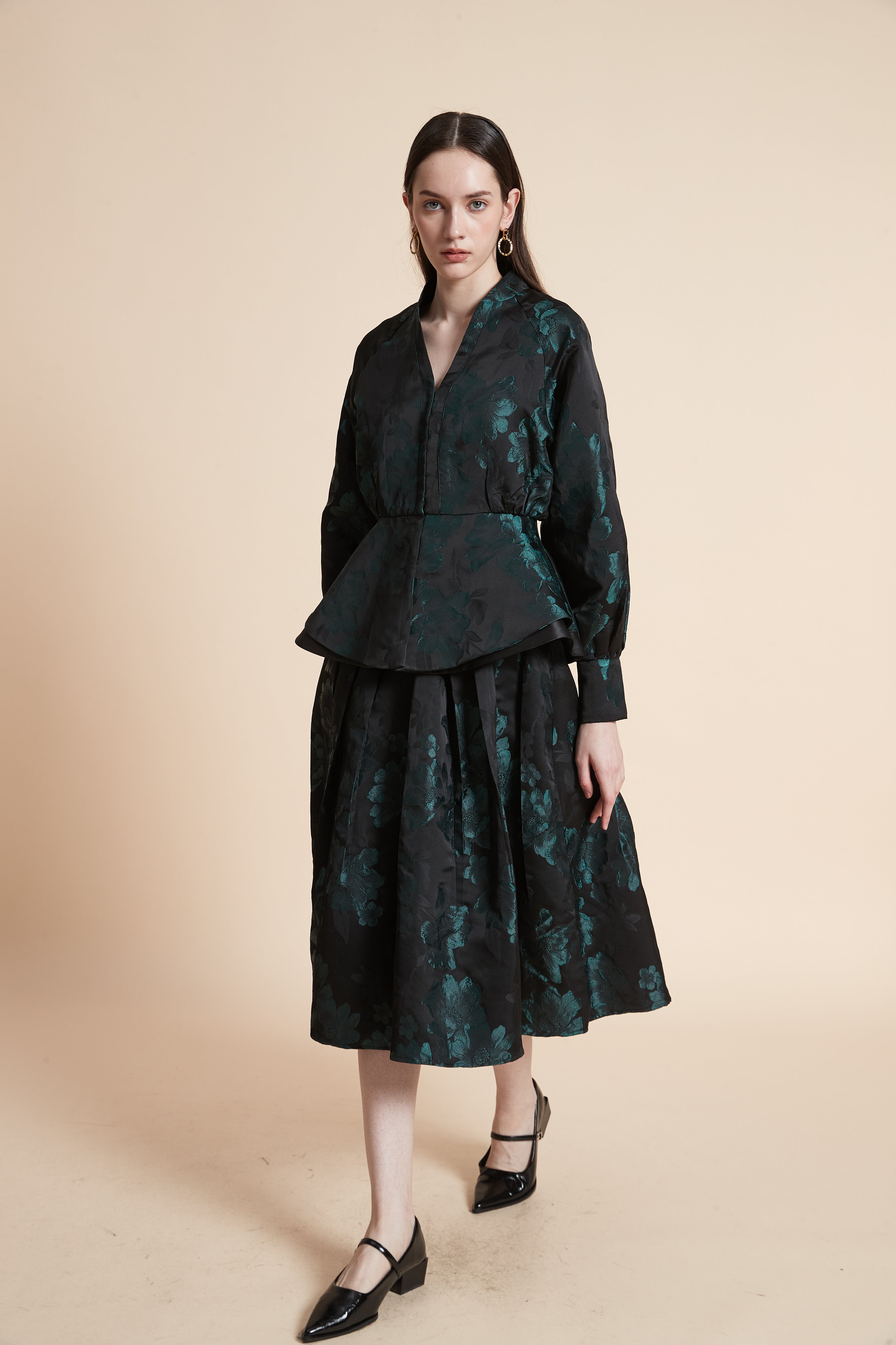 Large Floral Print Midi Skirt