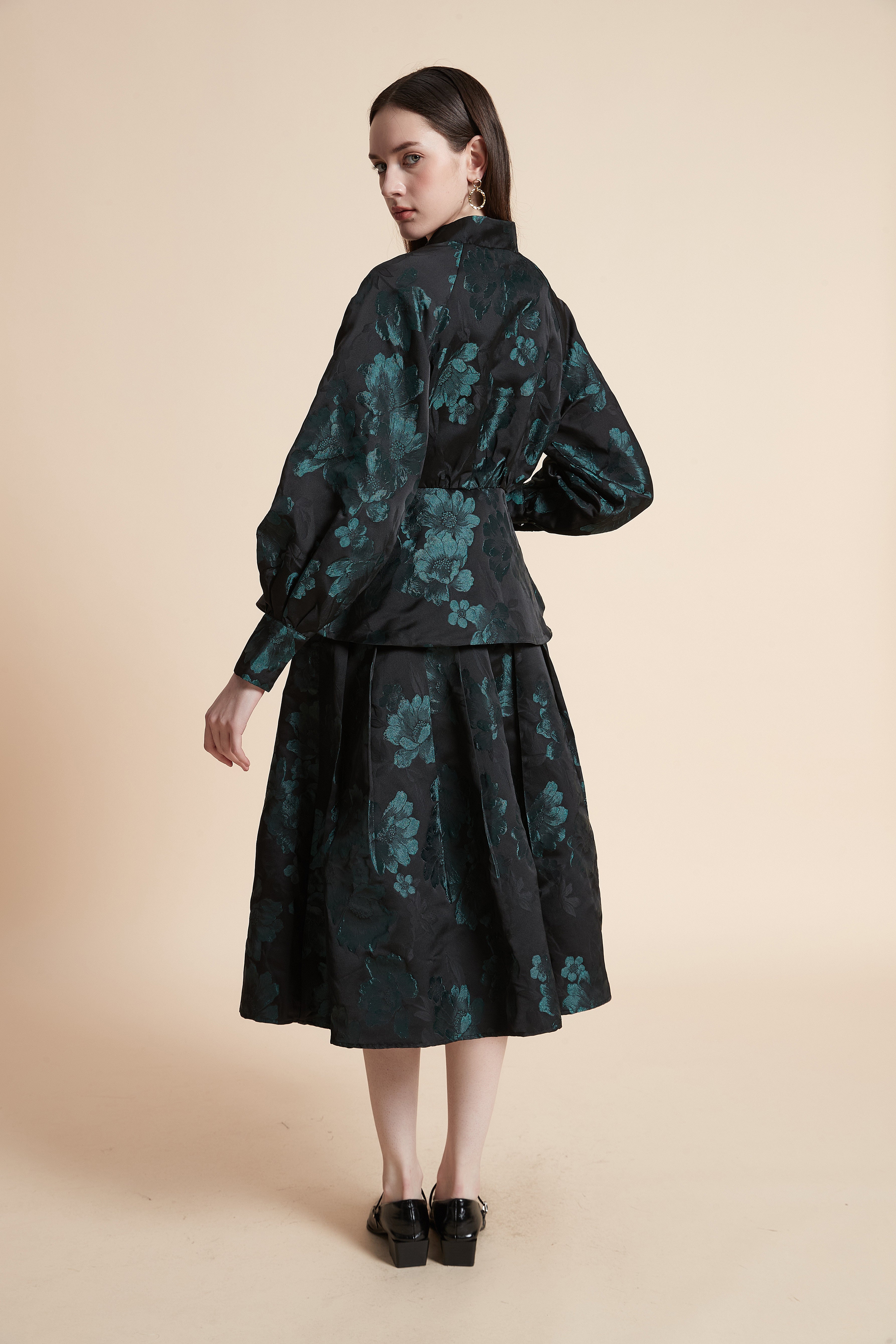 Large Floral Print Midi Skirt