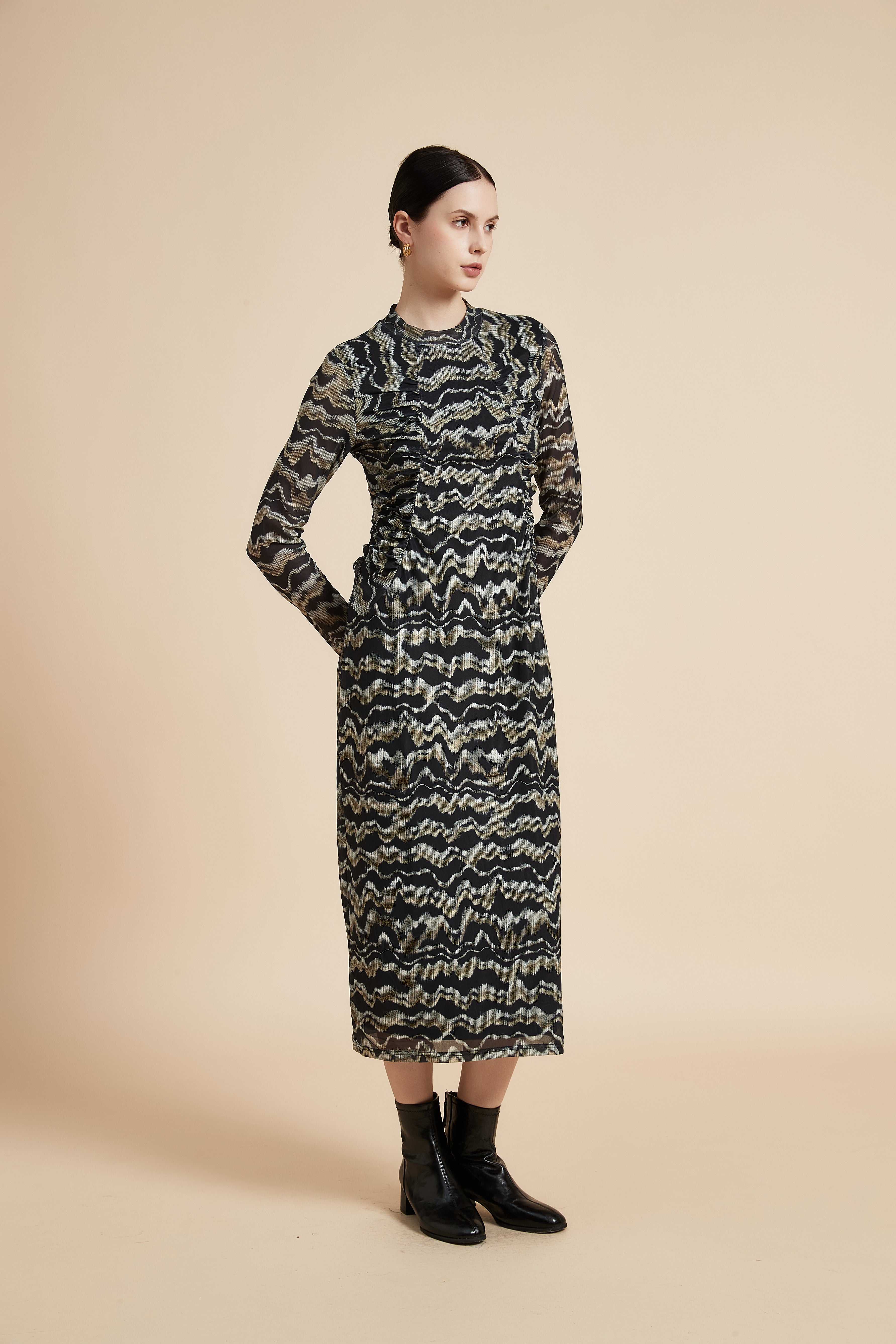 Long Sleeve Printed Midi Dress